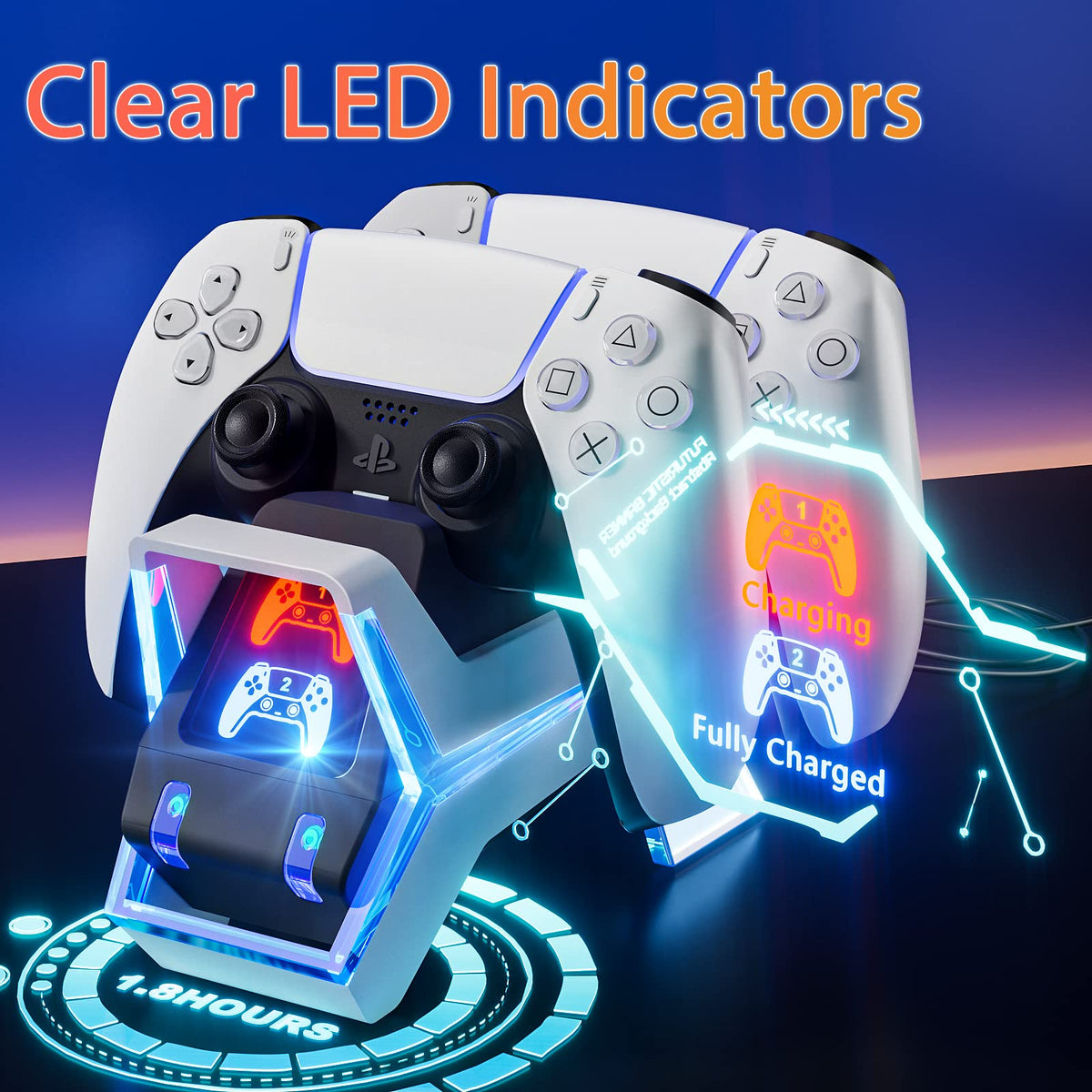 Fenolical PS5/Slim/Pro Stand with Adjustable Cooling Fan, Vertical PS5 Cooling Charger Stand for PS5/Slim/Pro, Multifunctional PS5 Slim Cooling Station with Dual Controller Chargers and RGB Light
