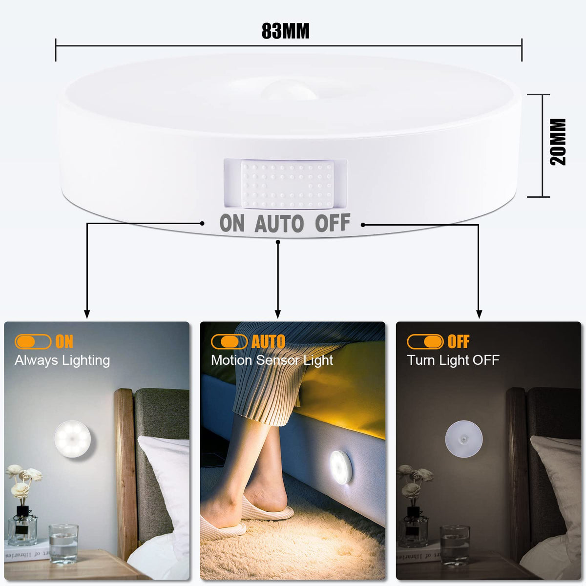 Motion Sensor Lights Indoor, 3 Pack Night Light, Warm Yellow