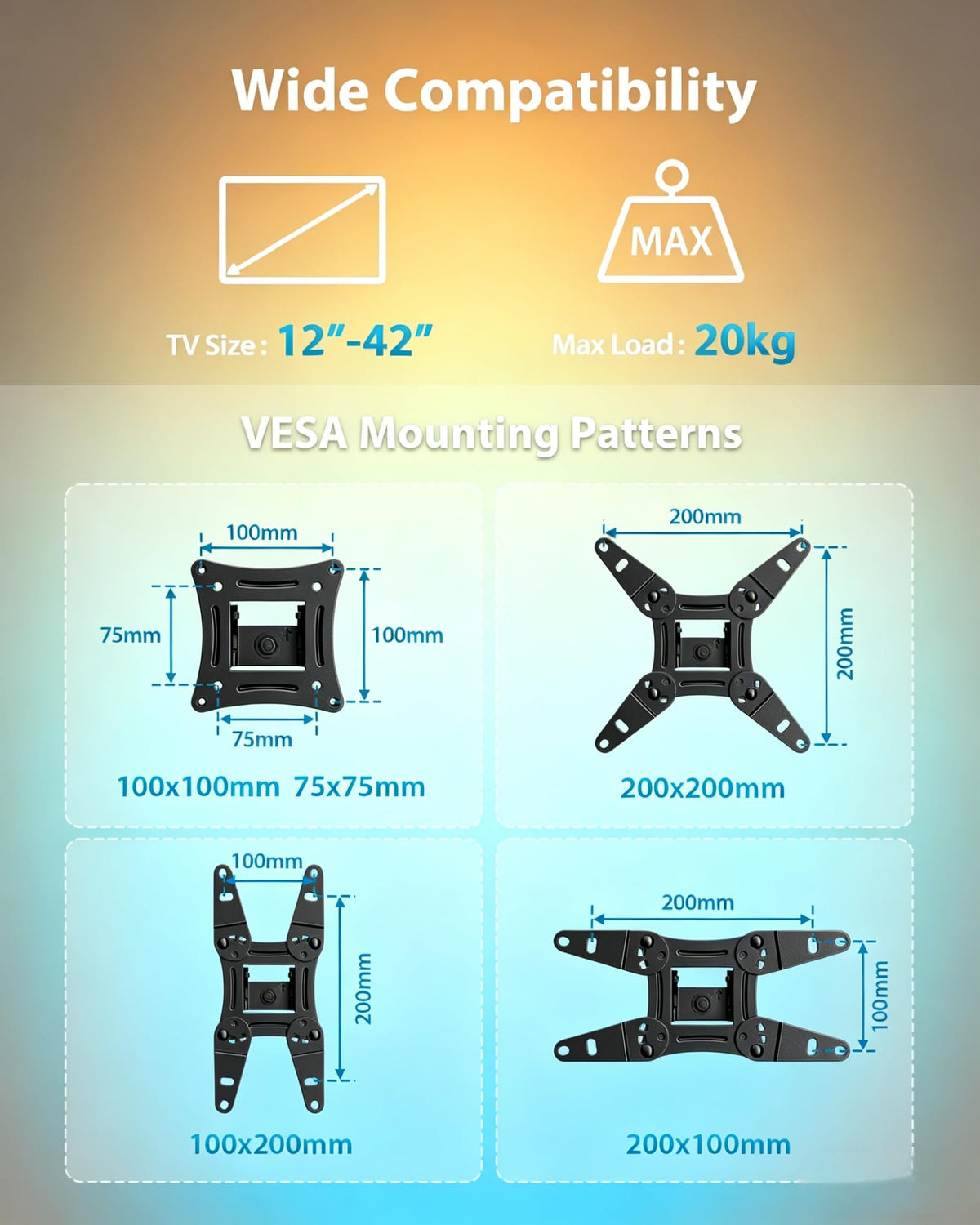 PERLESMITH TV Wall bracket for most 26-60 inch Plasma & Curved TV up to 35kg, Universal TV Bracket Wall Mount with Tilt Swivel Extension, Max VESA 400x400mm