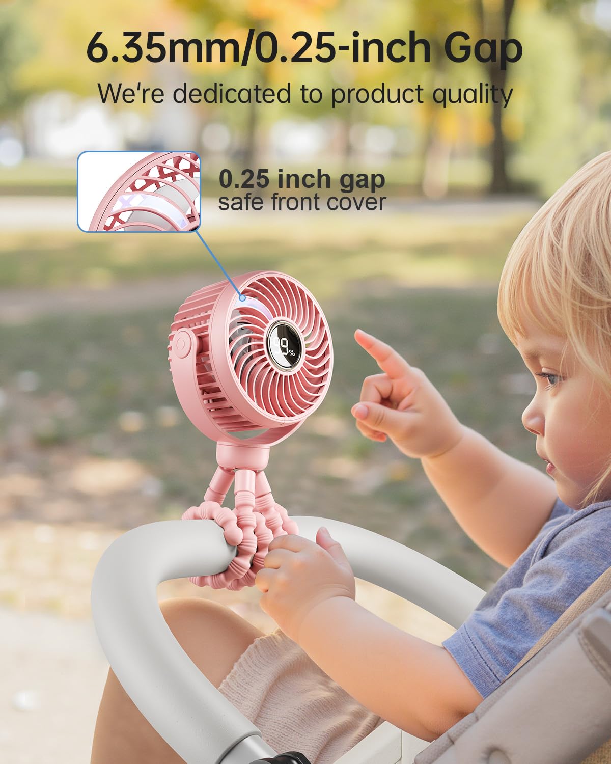 Pram Fan, Rechargeable 4-Speed Clip On Fan, Digital Display, Black