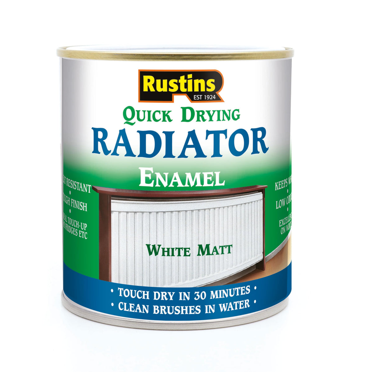 RUSTINS Quick Drying Radiator Enamel Satin - Black 500ml – Durable, Long-Lasting Finish for Radiators That Stands the Test of Time