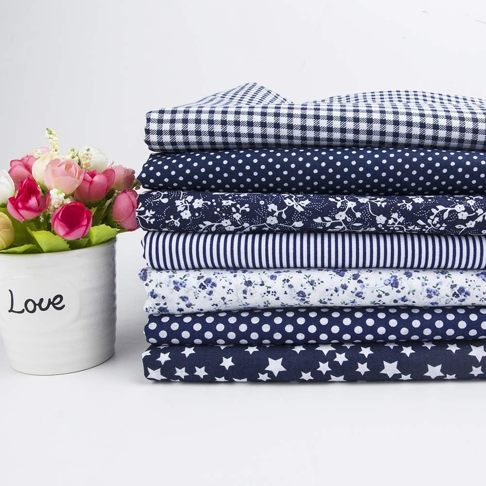 7Pcs Fat Quarters Fabric Bundles, 50CM x 50CM Cotton Fabric DIY Making Supplies Quilting Patchwork Gingham Fat Quarter Material for Sewing,Patchwork, DIY Crafts & Home Decorate (Black)