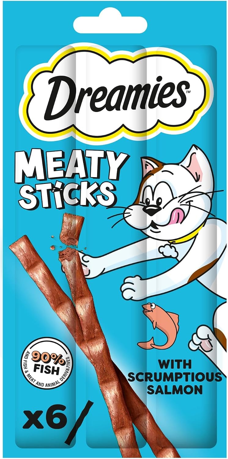 Dreamies Meaty Sticks 84-Piece, Cat Treats Tasty Snacks with Delicious Salmon, Pack of 14 x (30 g)