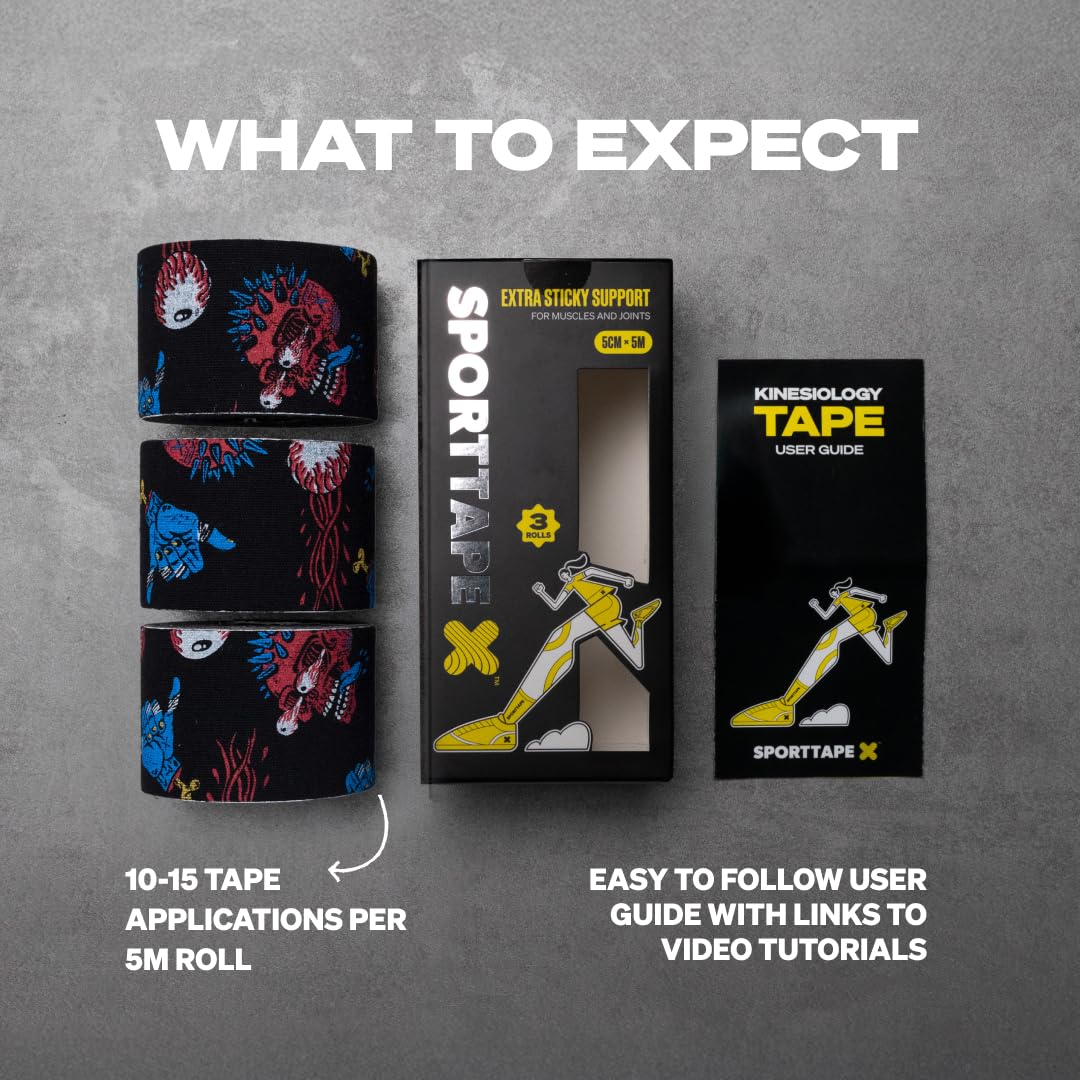 SPORTTAPE Kinesiology Tape, 5cm x 5m, Black - Waterproof, Hypoallergenic