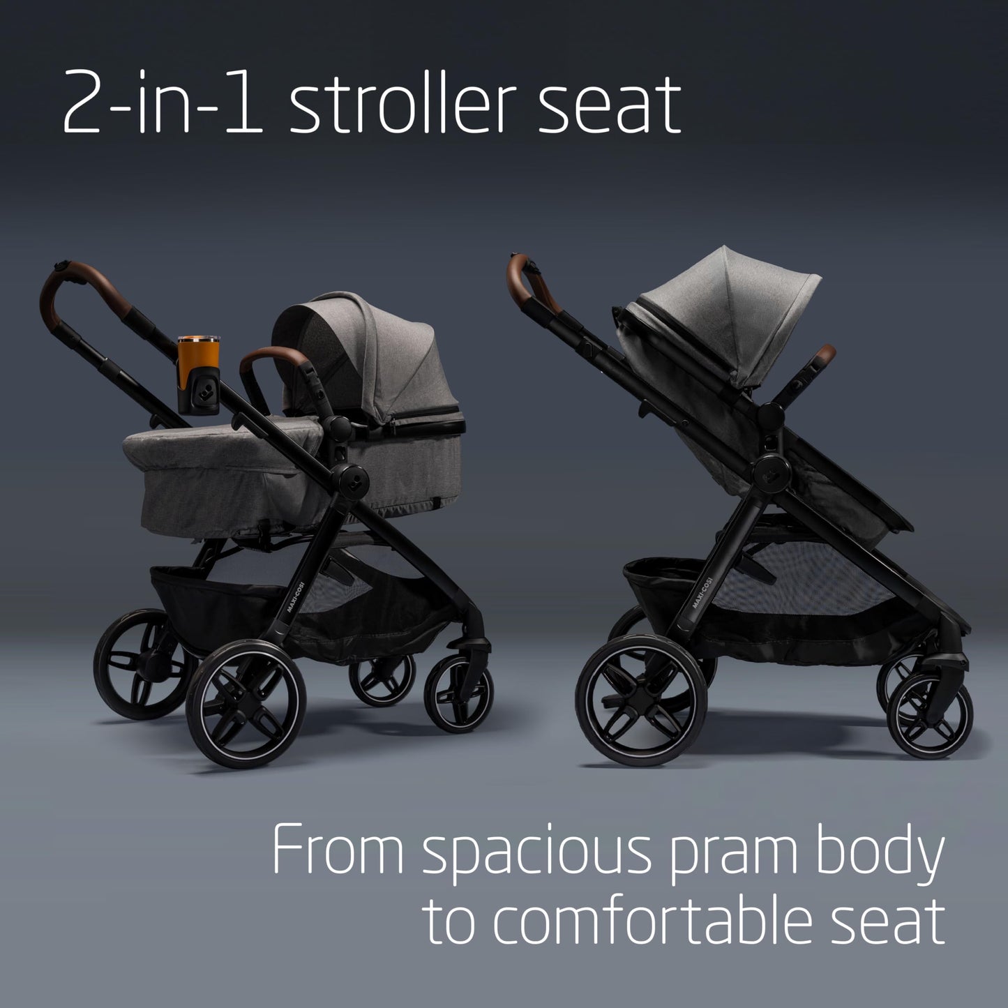 Maxi COSI Zelia Select Trio, Baby Stroller 3 in 1 with Car Seat, 0-4 Years (0-22 kg), One-Hand Fold, Compact and Reversible Pushchair Travel System, with CabrioFix S i-Size Baby Car Seat, Grey