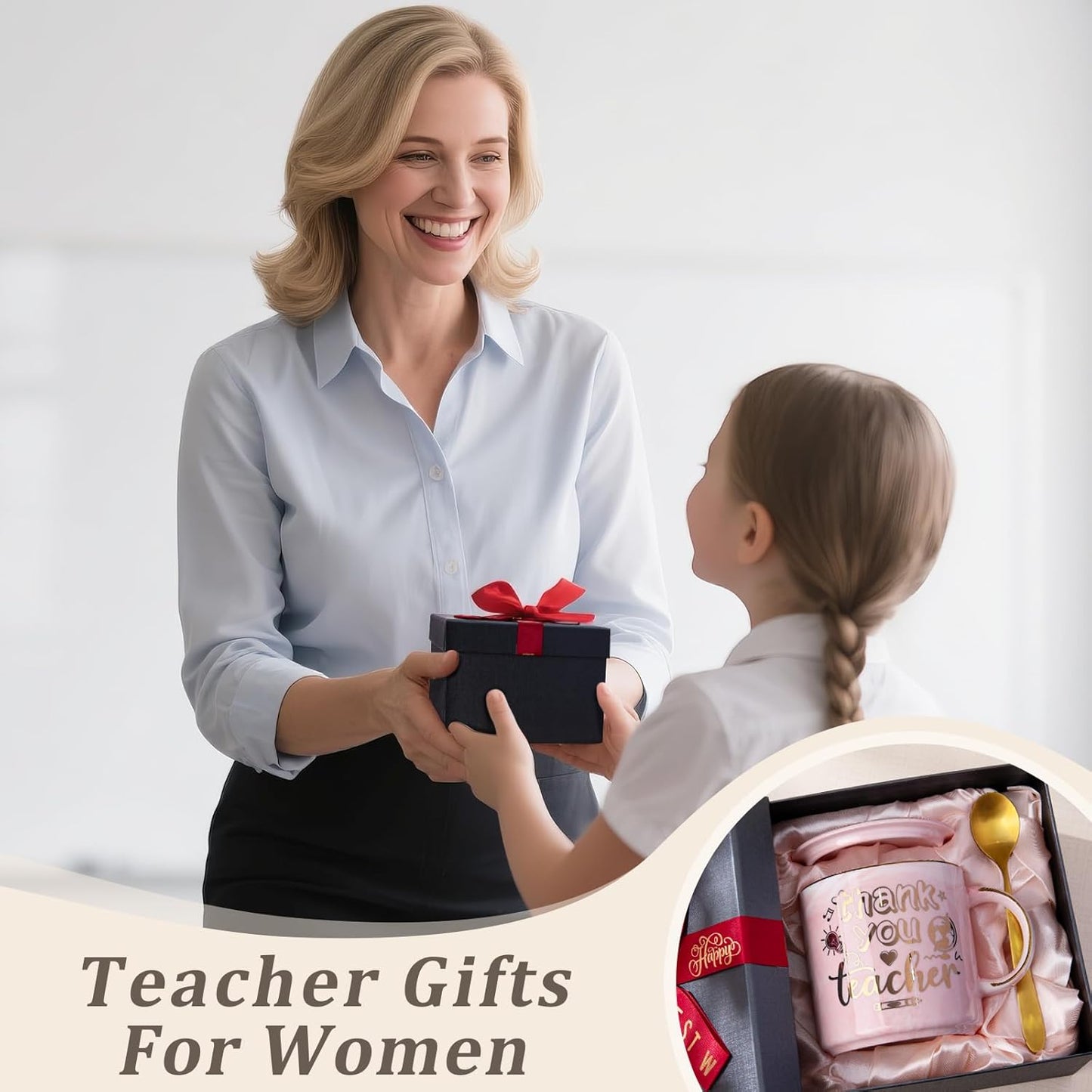 Biching Teacher Gifts - Teacher Appreciation Gifts for Women - Thank You Gift for End of Year, Back to School, Birthday, First-Day, 14oz Pink Marble Coffee Mug with Luxury Presentation Box