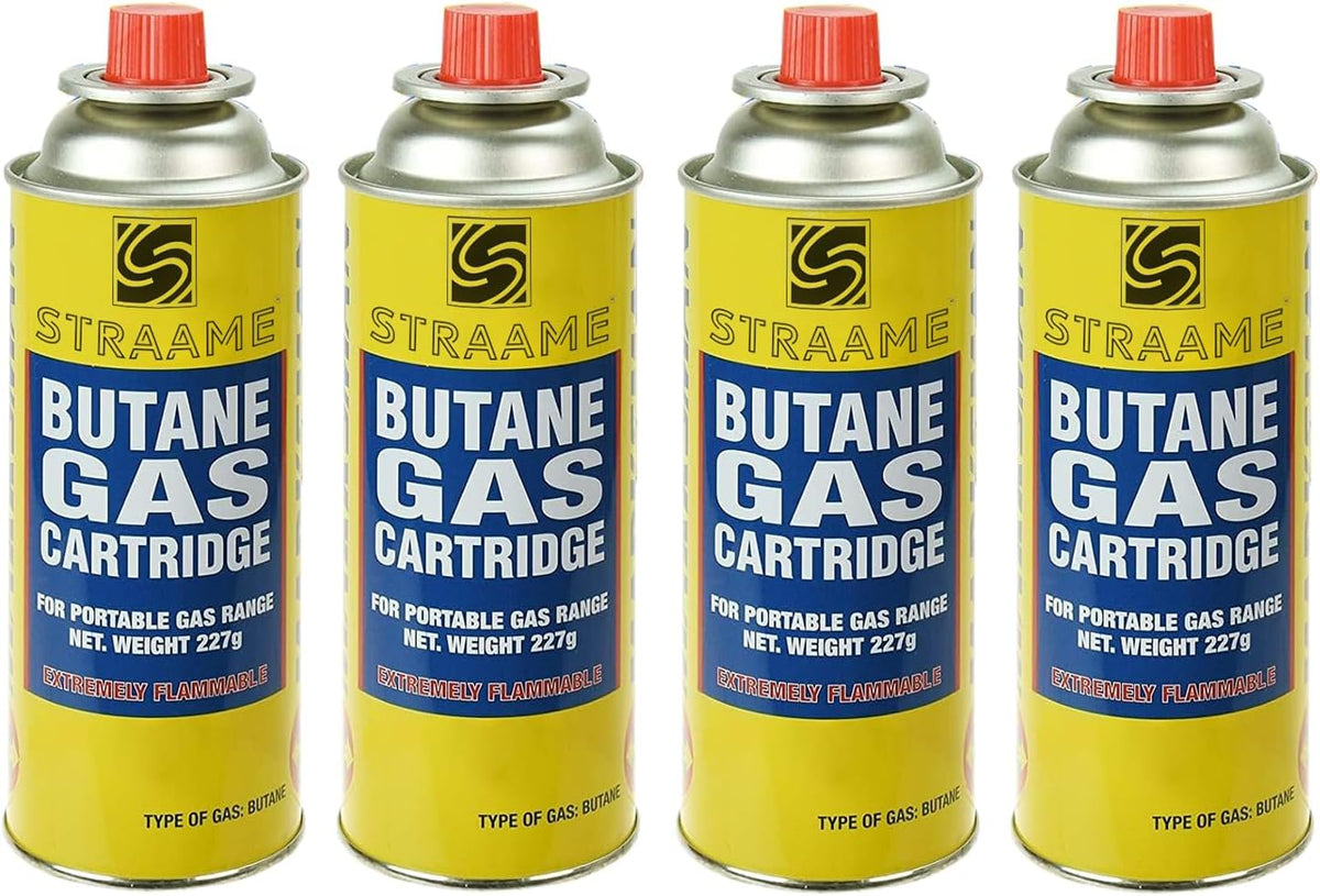 Straame Camping Gas Cartridges 227g, Portable Push-Fit Canisters, Pack of 4