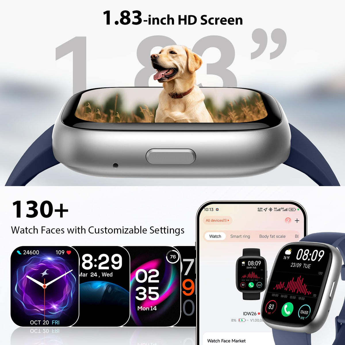 Cillso Smart Watch, Alexa Built-in, 1.83" Bluetooth Calling Fitness Watch