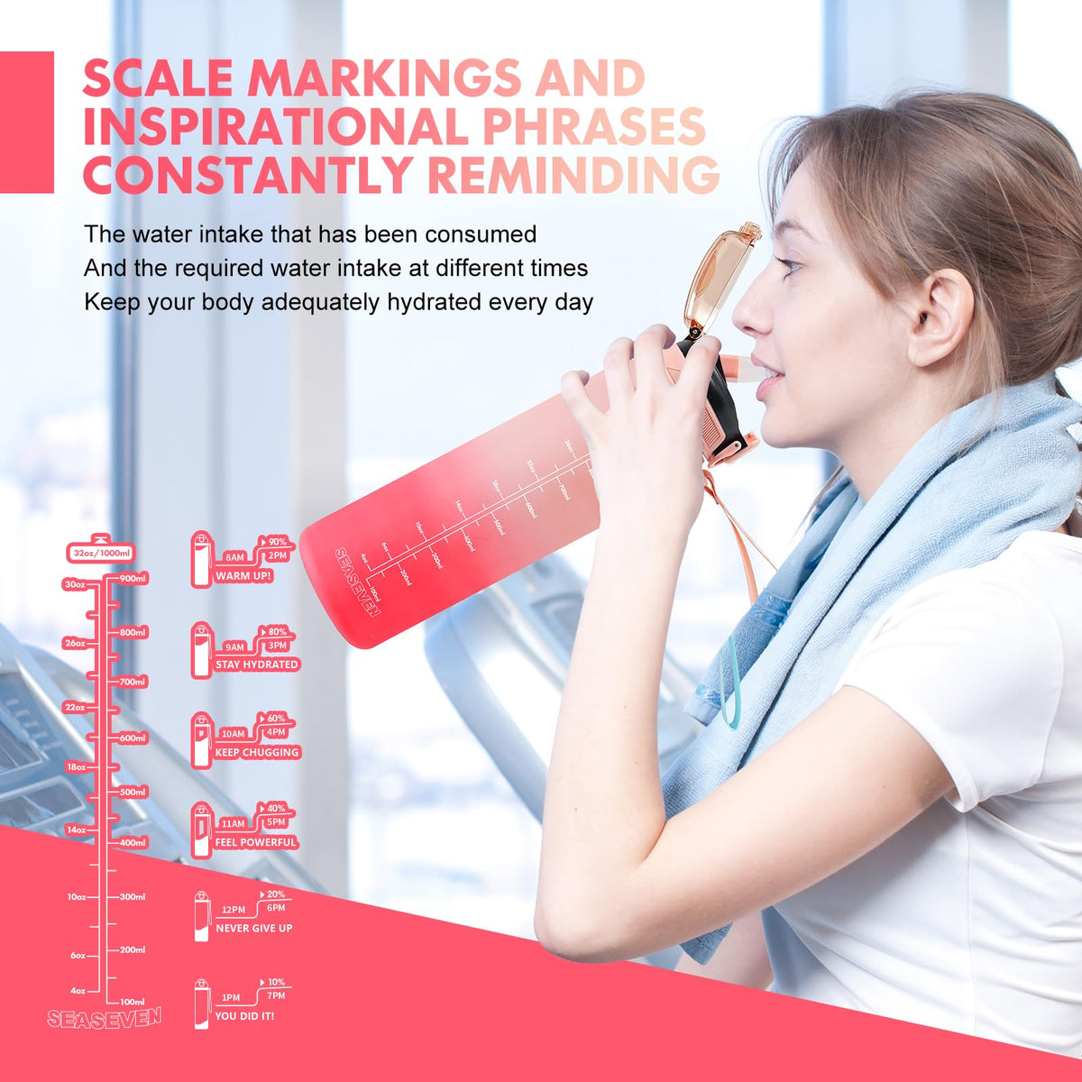 SEASEVEN Flat Water Bottle 750ML for Gym,School Office(Flat Pink)