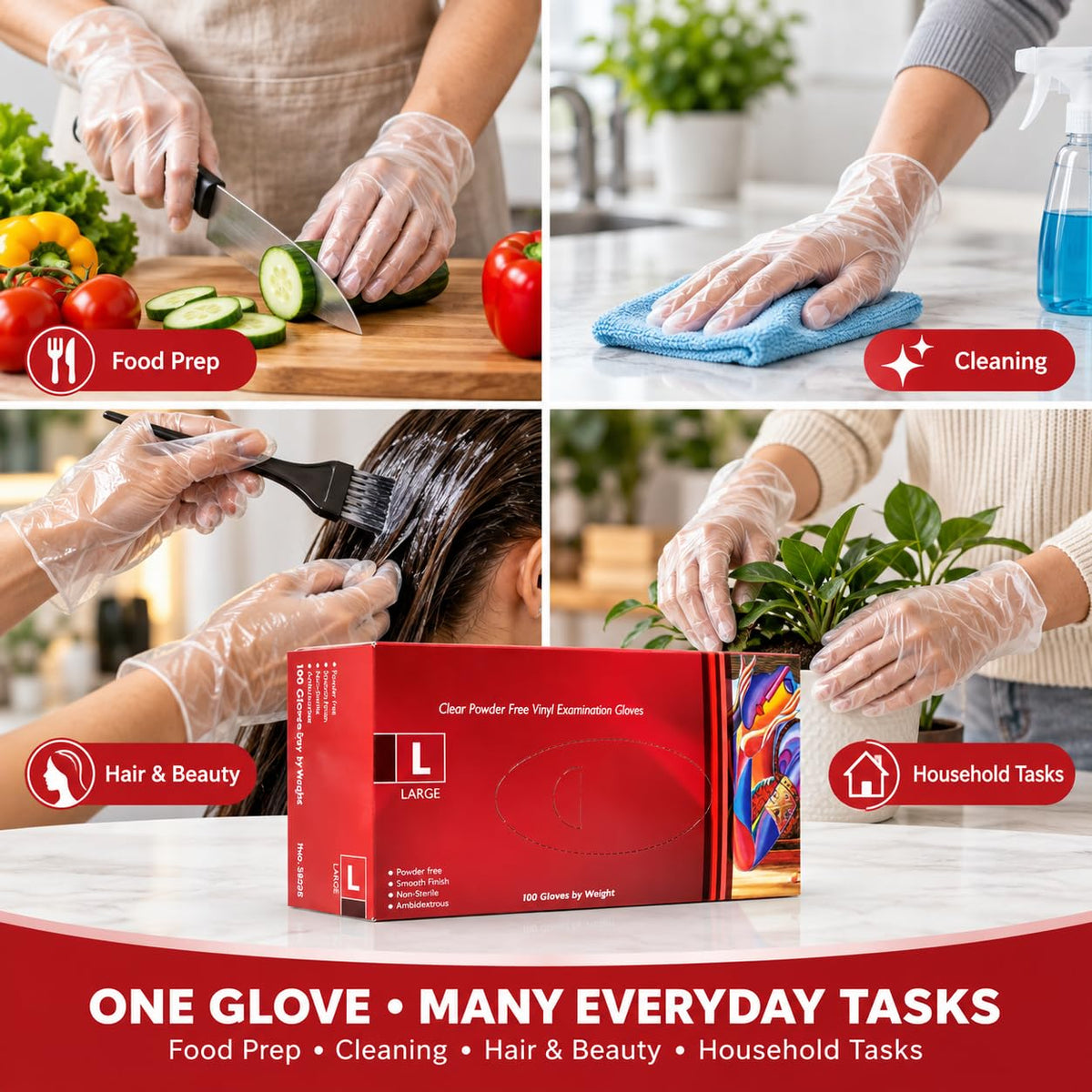 1ABOVE 100 Clear Vinyl Gloves Medium Latex-Free Powder-Free