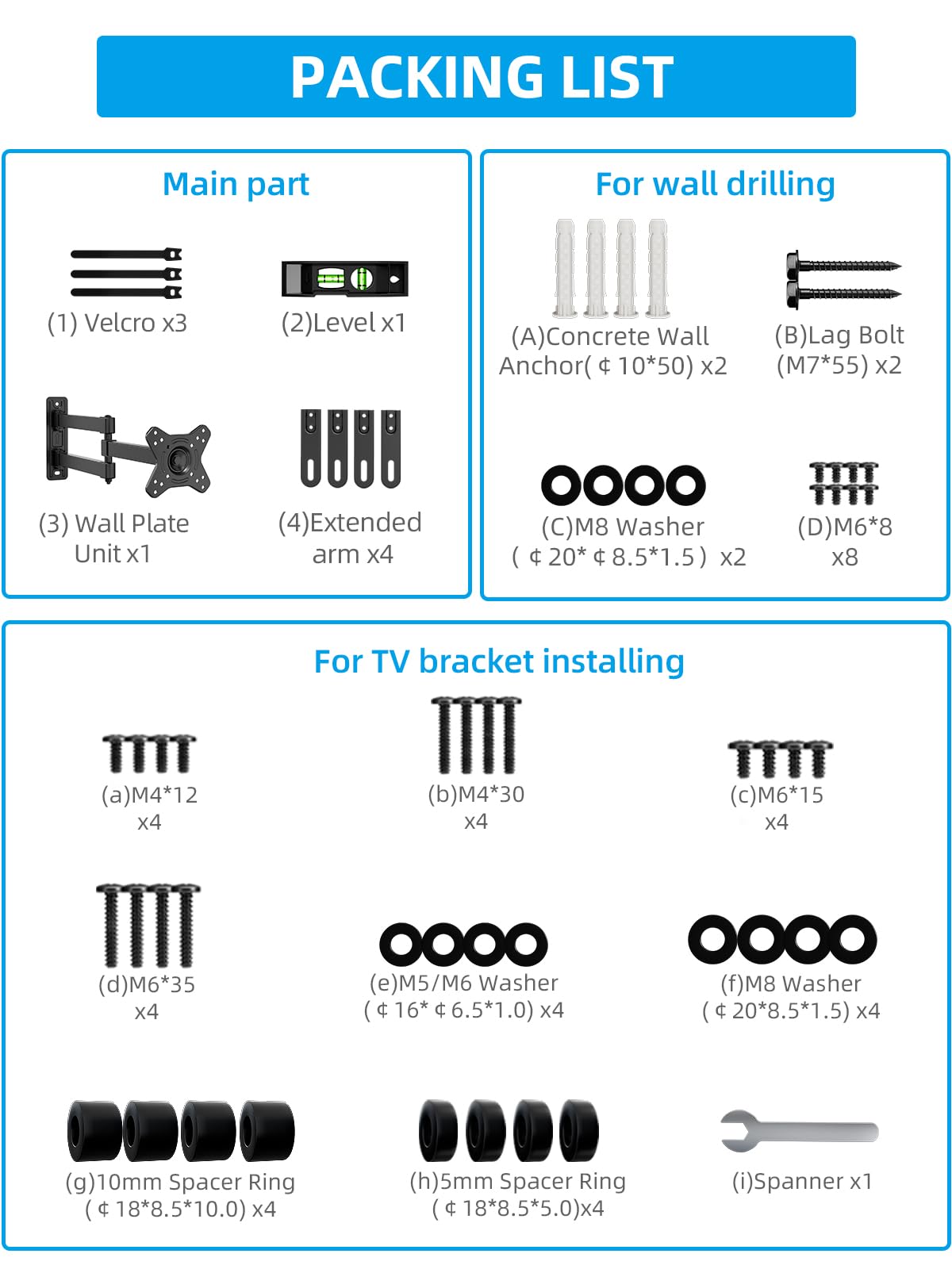 HOME VISION Heavy Duty Fixed TV Wall Bracket for 32-86 Inch Flat Screens