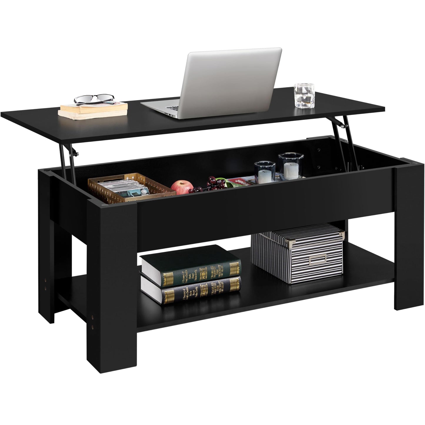 Yaheetech Lift Up Coffee Table, Wooden Lifting Coffee Table with Hidden Storage Drawer and Open Shelf, Space-saving Tea Tables for Living Room/Reception, Espresso