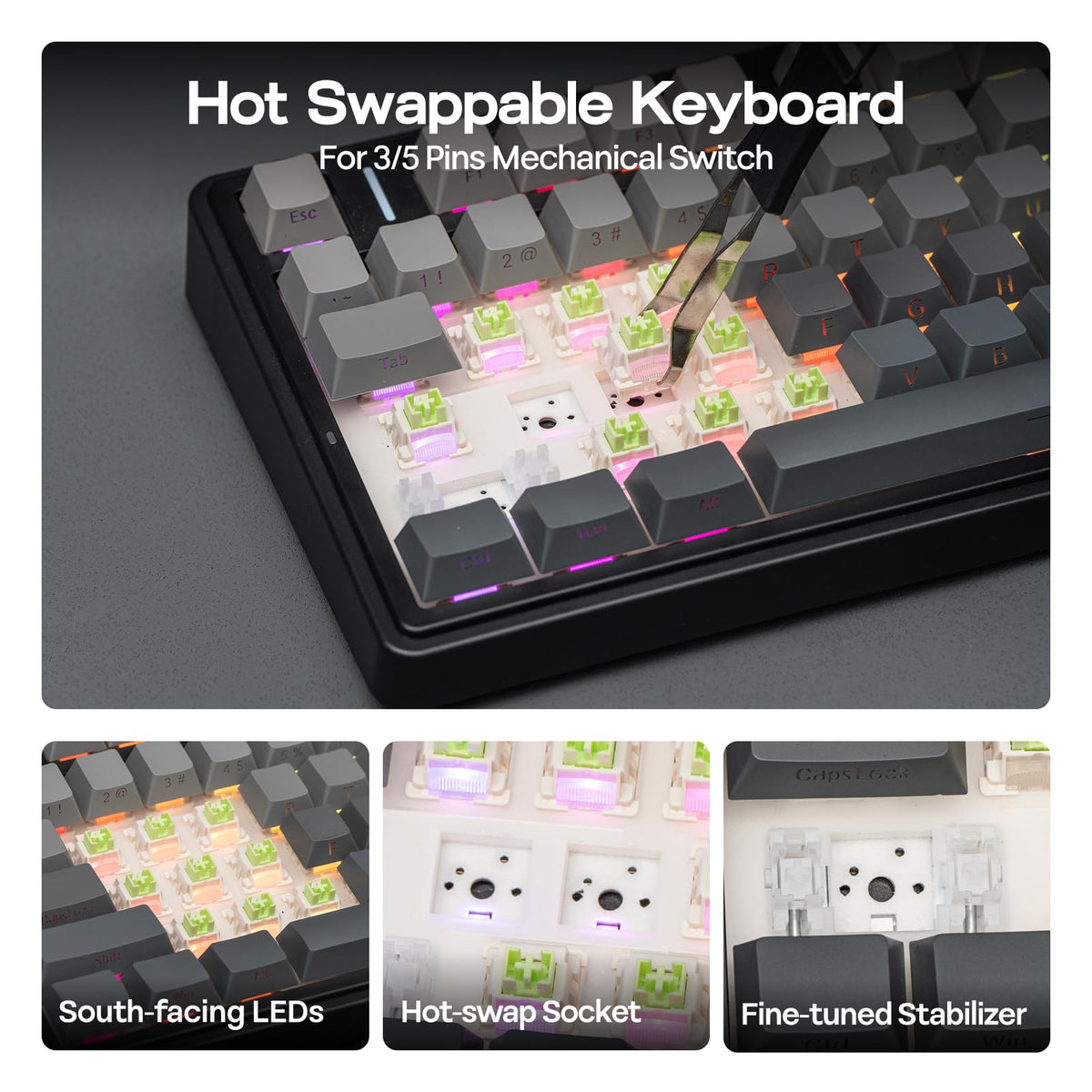 EPOMAKER AULA F75 Wireless Mechanical Gaming Keyboard, 75% Layout with Knob