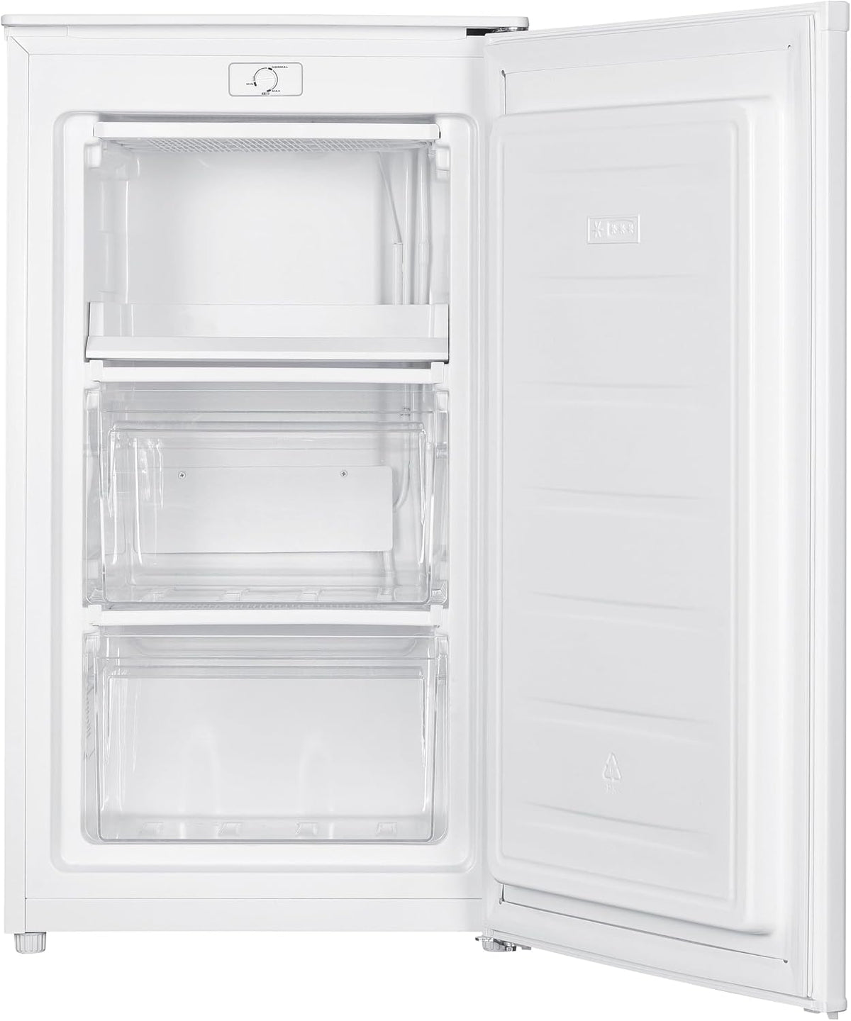 Teknix UC48F2W Freestanding Undercounter Freezer - 48cm Width / 60 Litre Capacity - Suitable for Outbuildings - 3 Large Compartments - 4 Star Freezer Rating - White