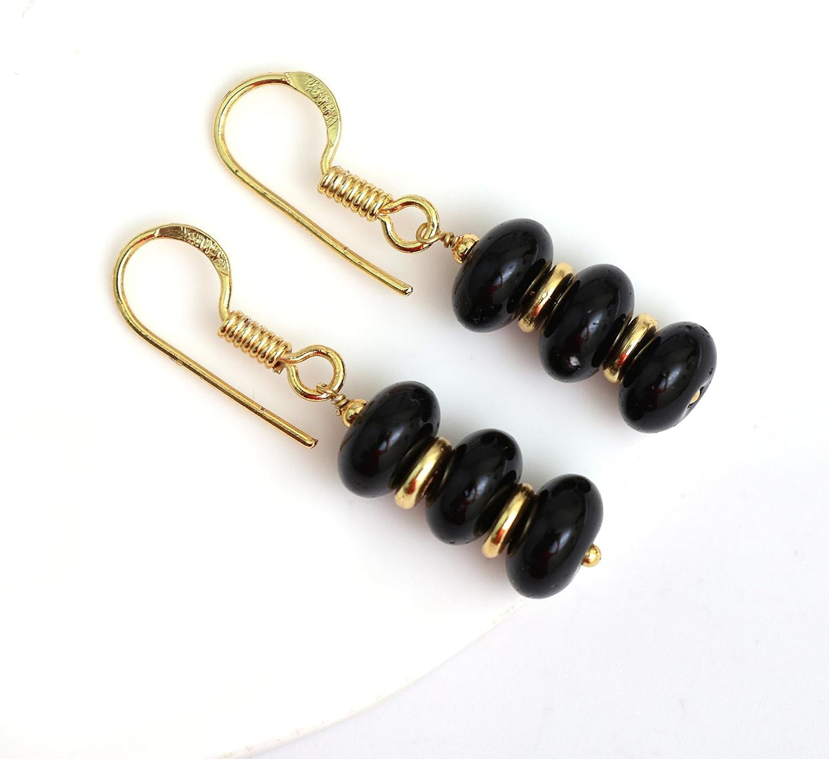 Gempires Natural Gemstone Rondelle Bead Earrings for Women | 8mm Beaded Drop Dangle Earrings | Gold Plated Hypoallergenic Hook Jewelry | Handmade Lightweight Crystal Earrings