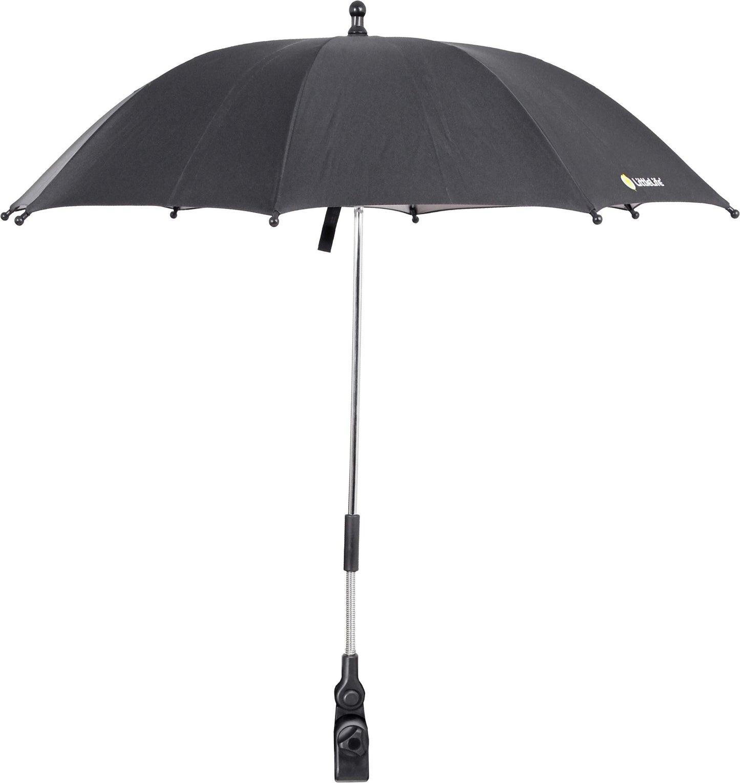 LittleLife Baby Sun Parasol UPF50+ | Universal Pushchair & Buggy Umbrella, Adjustable 360° Shade for Safe Summer Walks, Black