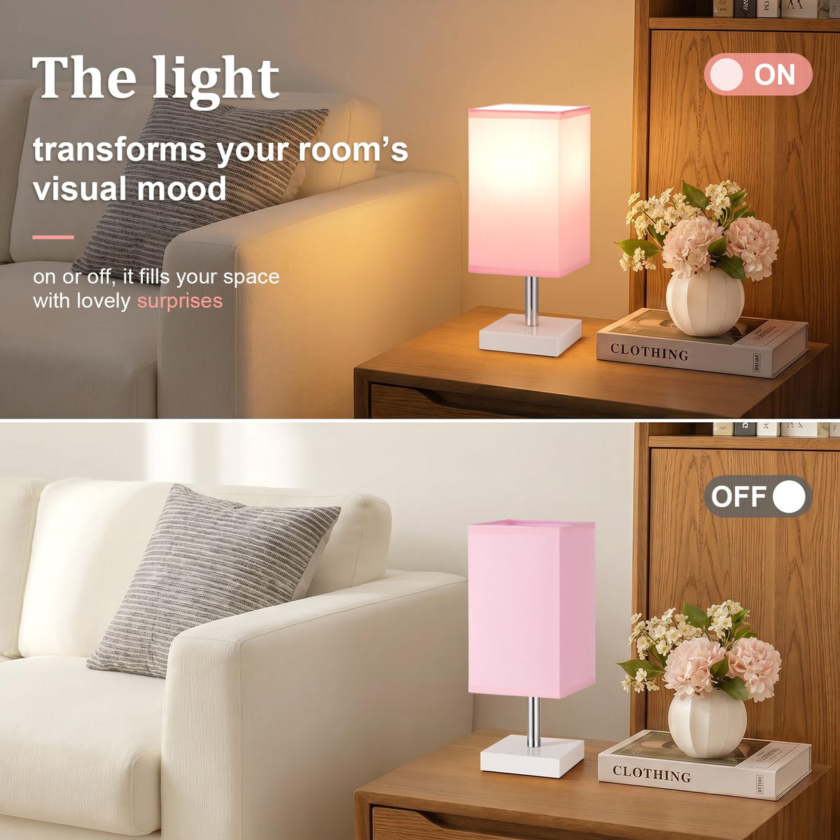 White Table Lamp for Bedroom, Small Bed Lamp with for Bedroom, Silver Base(Bulb Included)