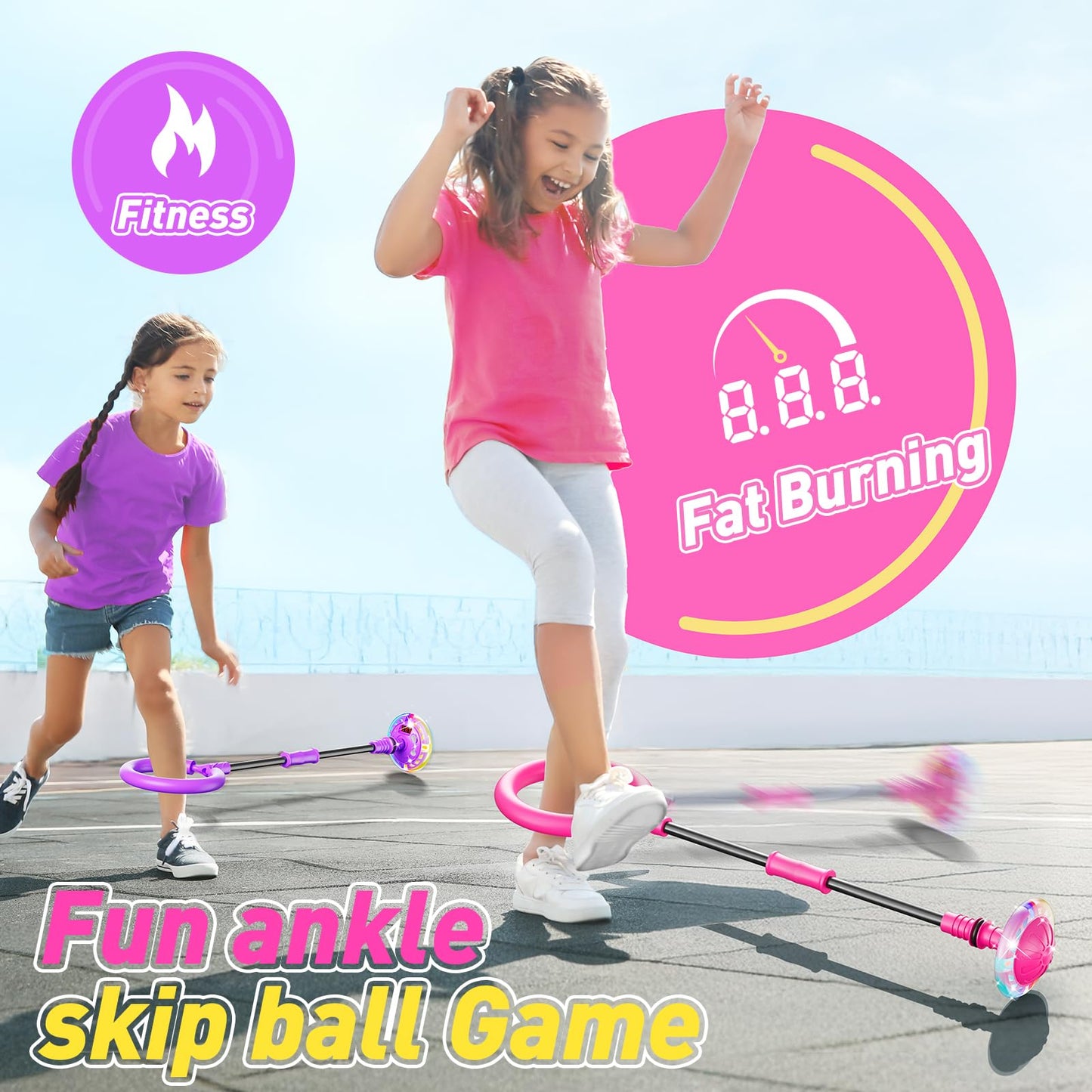 Hot Bee Ankle Skip Ball for Kids with Counter, Timer, Cal Calculator, Girl Birthday Gifts for Age 5 6 7 8 9 10+, Rechargeable Foldable Sports Toy Skip it Toy for Kids Xmas Present