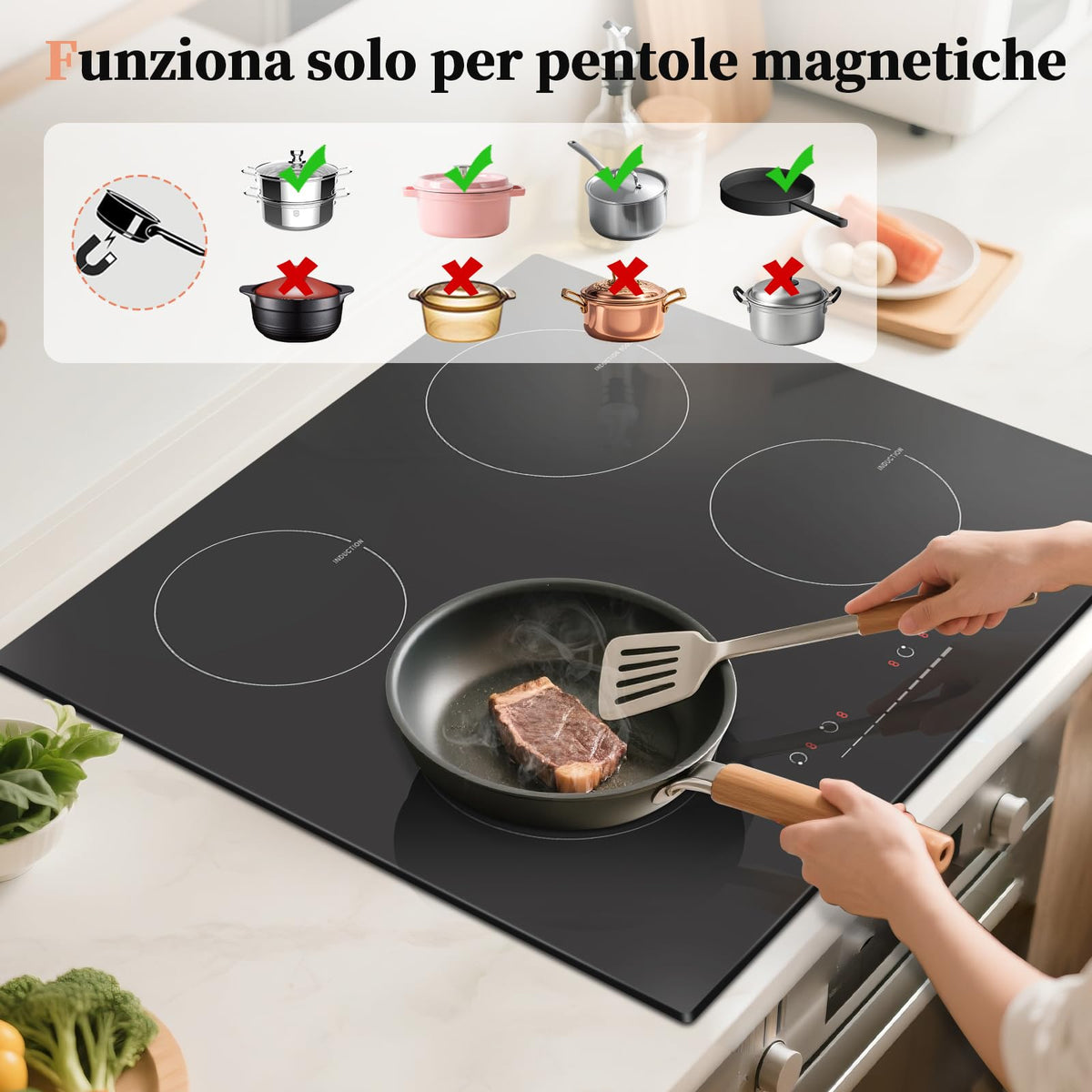 Noxton Plug in Induction Hob, 4 Zones Electric Hob 60cm, Touch Control with Child Safety Lock,UP to 99 Min Timer Black Crystal Glass