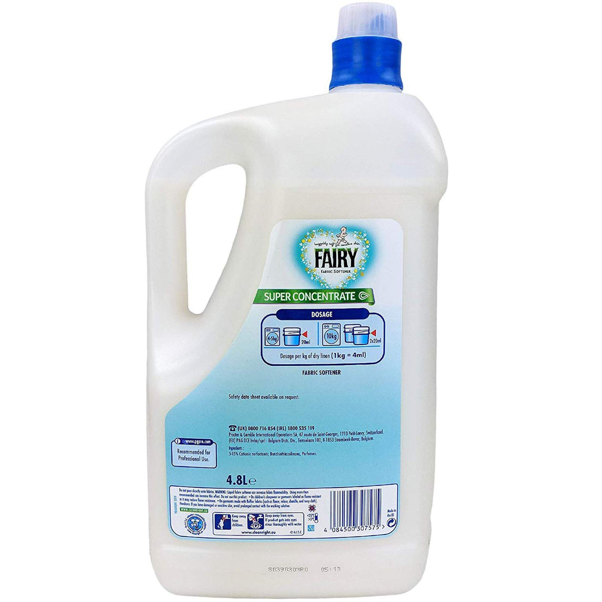 Fairy Super Concentrate Fabric Softener Conditioner 4.8L – 240 Washes – Gentle Softness for Sensitive Skin & Baby Clothes