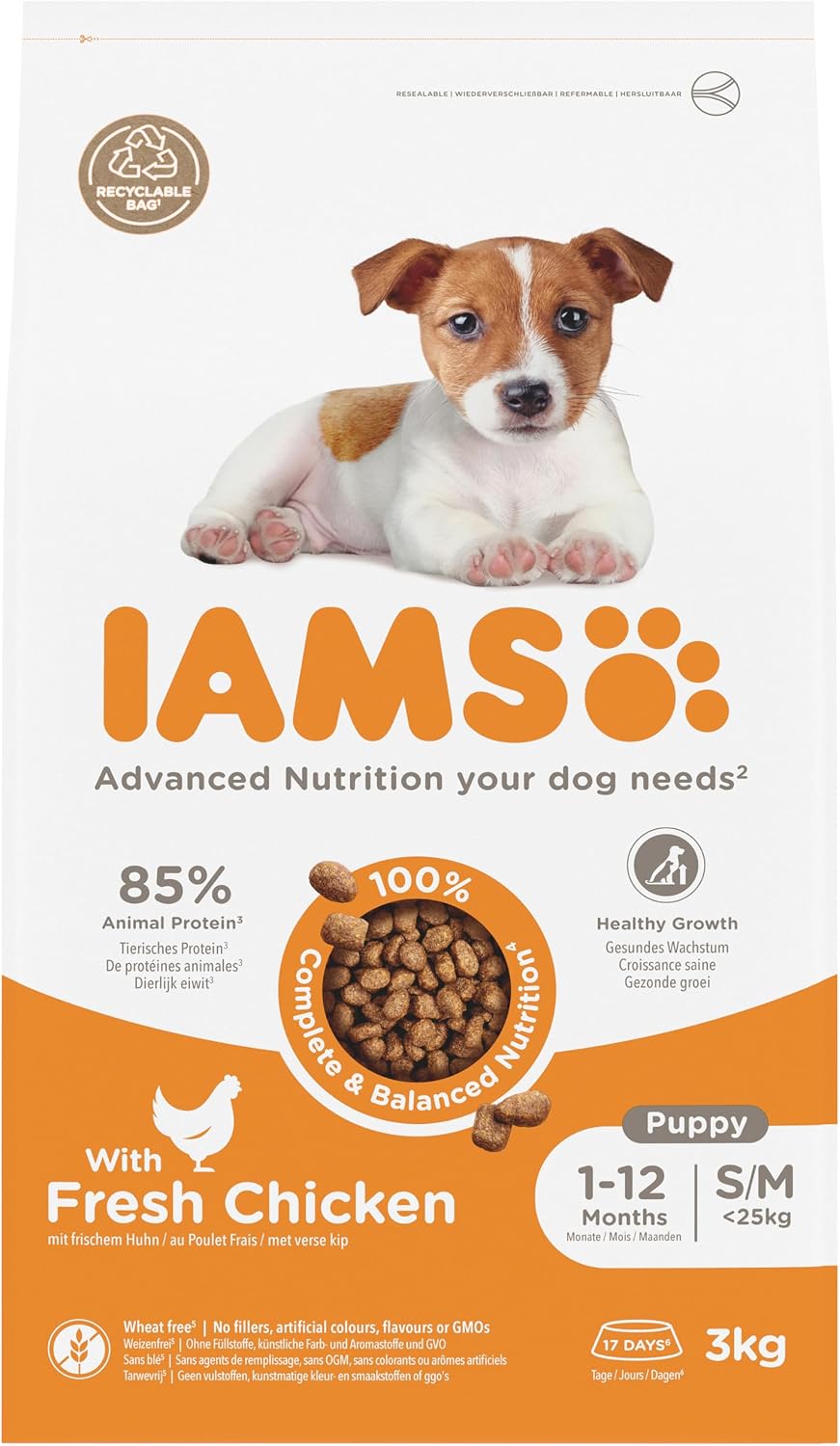 IAMS Puppy Small Medium Complete Dry Dog Food Chicken 3kg - For Healthy Growth