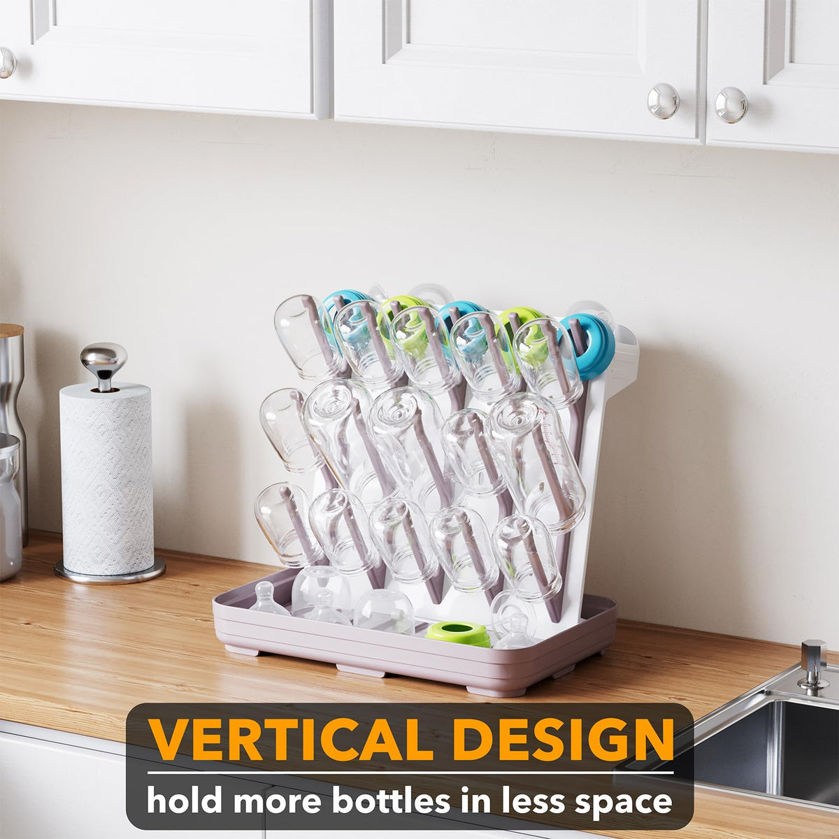 SpaceAid Baby Bottle Drying Rack with 20 Hooks, White and Gray