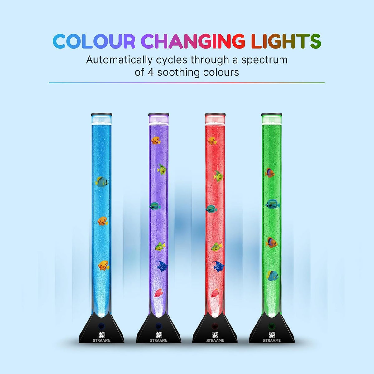 Straame 90cm LED Bubble Fish Lamp, Colour Changing Sensory Lamp, Black Base