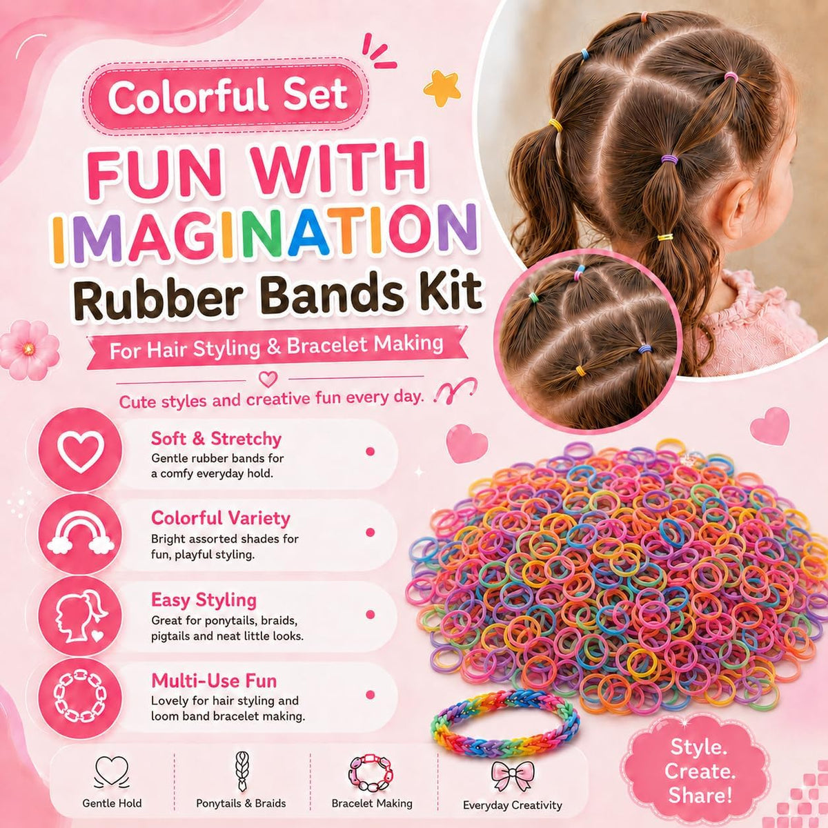 BIZEE 2700+ Loom Bands, Loom Band Kit for Boys and Girls with 32 Dazzling Colours, Baby Hair Bands for Ponytails, Loom Rubber Bands for DIY Bracelet Making with Accessories and Storage Box