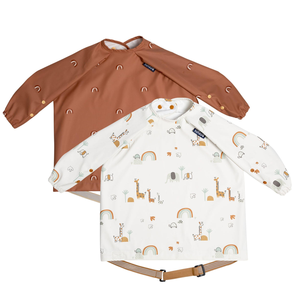 BIBaDO Long Sleeve Baby Bibs - Coverall Weaning Bib with Highchair Strap
