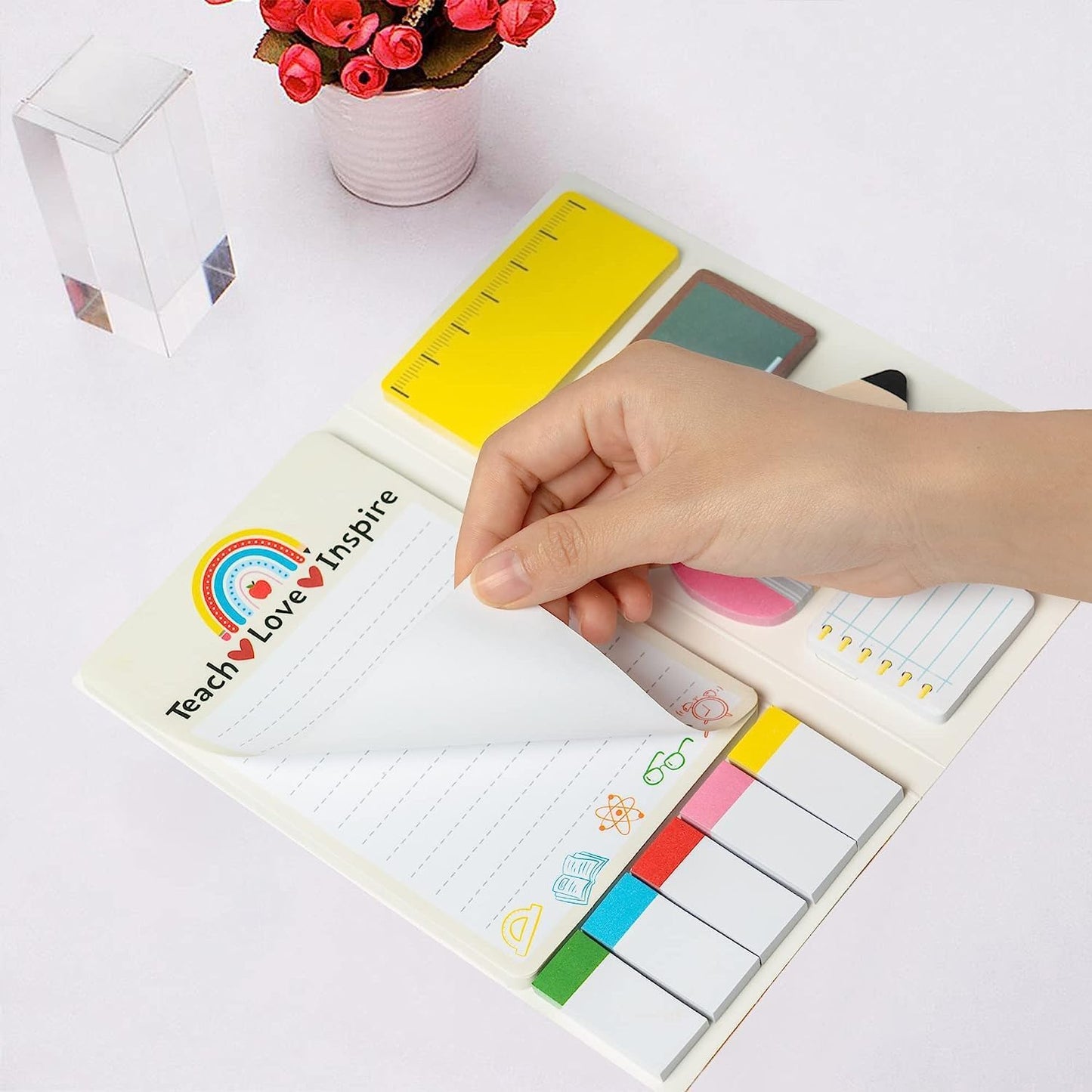 Thank You Teacher Gifts, Best Christmas Teacher Gifts for Women Sticky Notes Tabs Note Pads Set, Thank You Gift Teacher Office Stationery Supplies Leaving Gifts for Teachers Thanksgiving Retirement