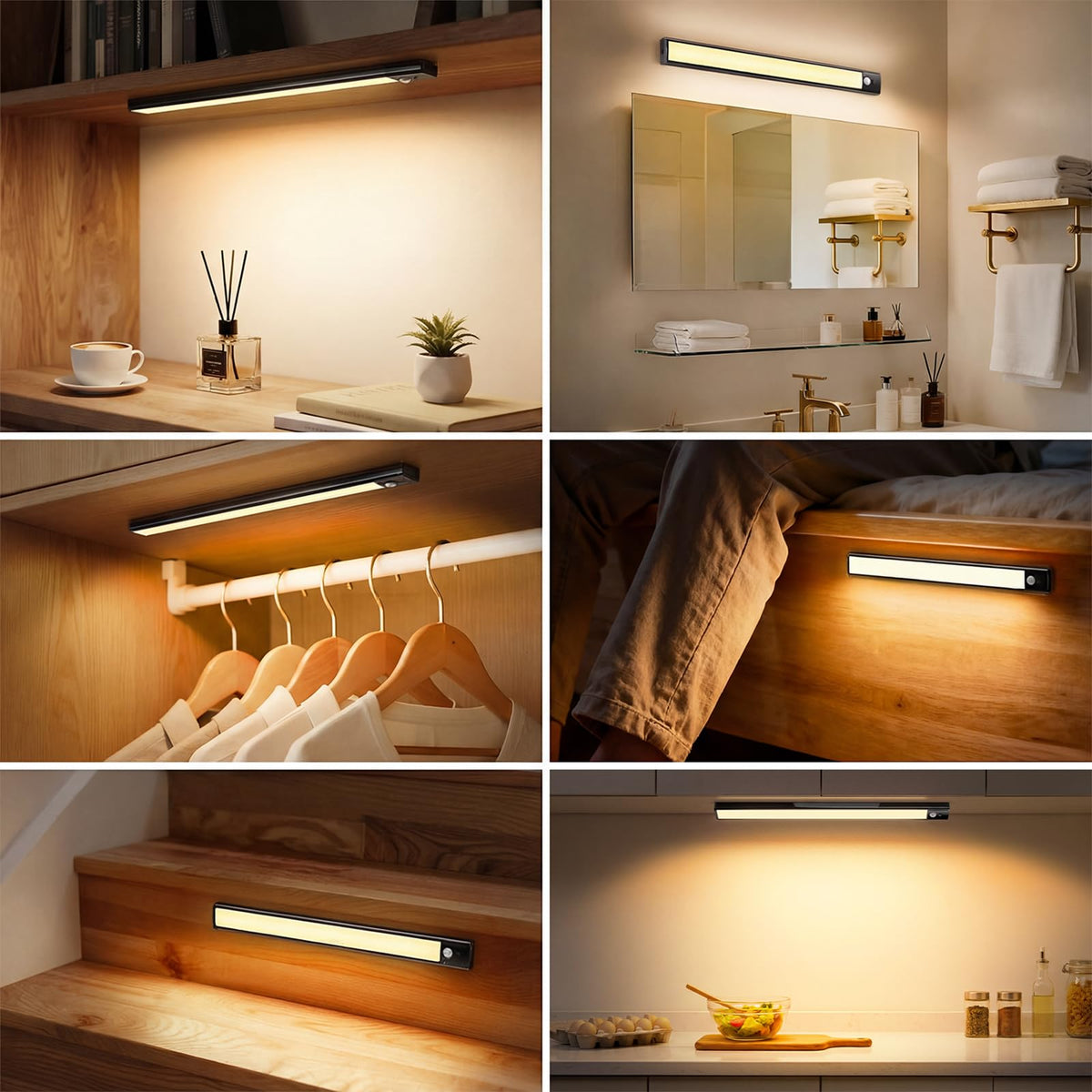 daphomeu 5 Pack Rechargeable Under Cupboard Kitchen Lights, 20CM Dimmable Warm Cabinet Light, LED Motion Sensor Lights Indoor, Magnetic Stick Light for Kitchen Shelf Stairs Wardrobe