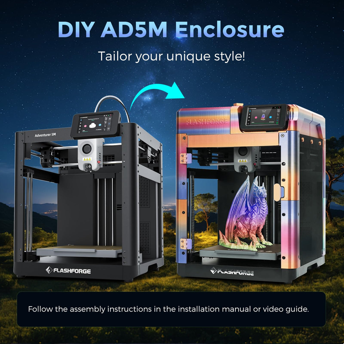 Flashforge Adventurer 5X 3D Printer with Multi-Color Printing,Customize with IFS,AD5X Multi-Material/Full-auto leveling 3D Printer,Max Speed: 600mm/s,Auto 4kg Filament Refill,Compact Integrated Design