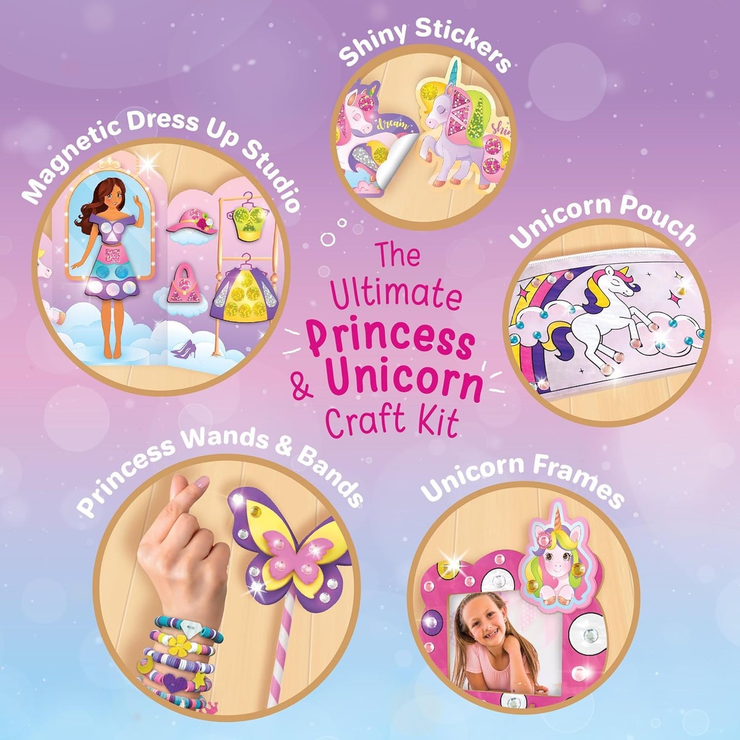 Imagimake Princess Craft Kit | 10 Mess-Free DIY Activities | Bracelet Making Kit, Unicorn Pouch, Butterfly Wands & More | Unicorn Gifts for Kids | Gifts for Girls & Boys 5,6,7,8,9,10,11,12 Years Old