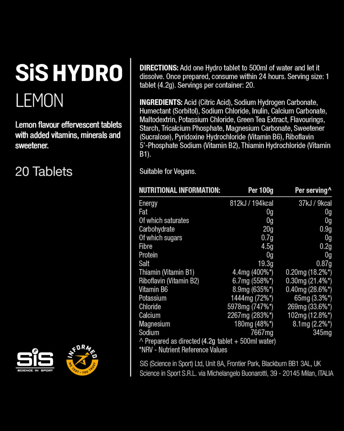 Science in Sport Hydro Electrolyte Tablets, Berry, 20 Tablets