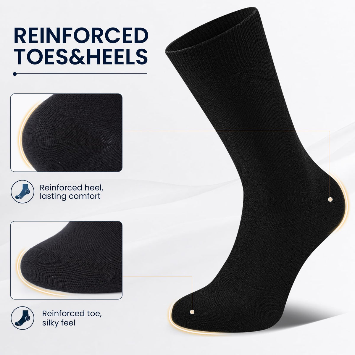 Mens Socks, 6/12 Pairs Cotton Business Socks for Men