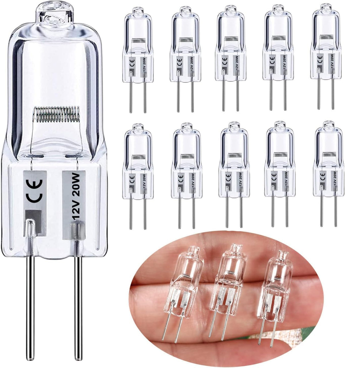 G4 Halogen Bulbs, 20W 12V Clear 2 Pin Lamp, 10 Pack