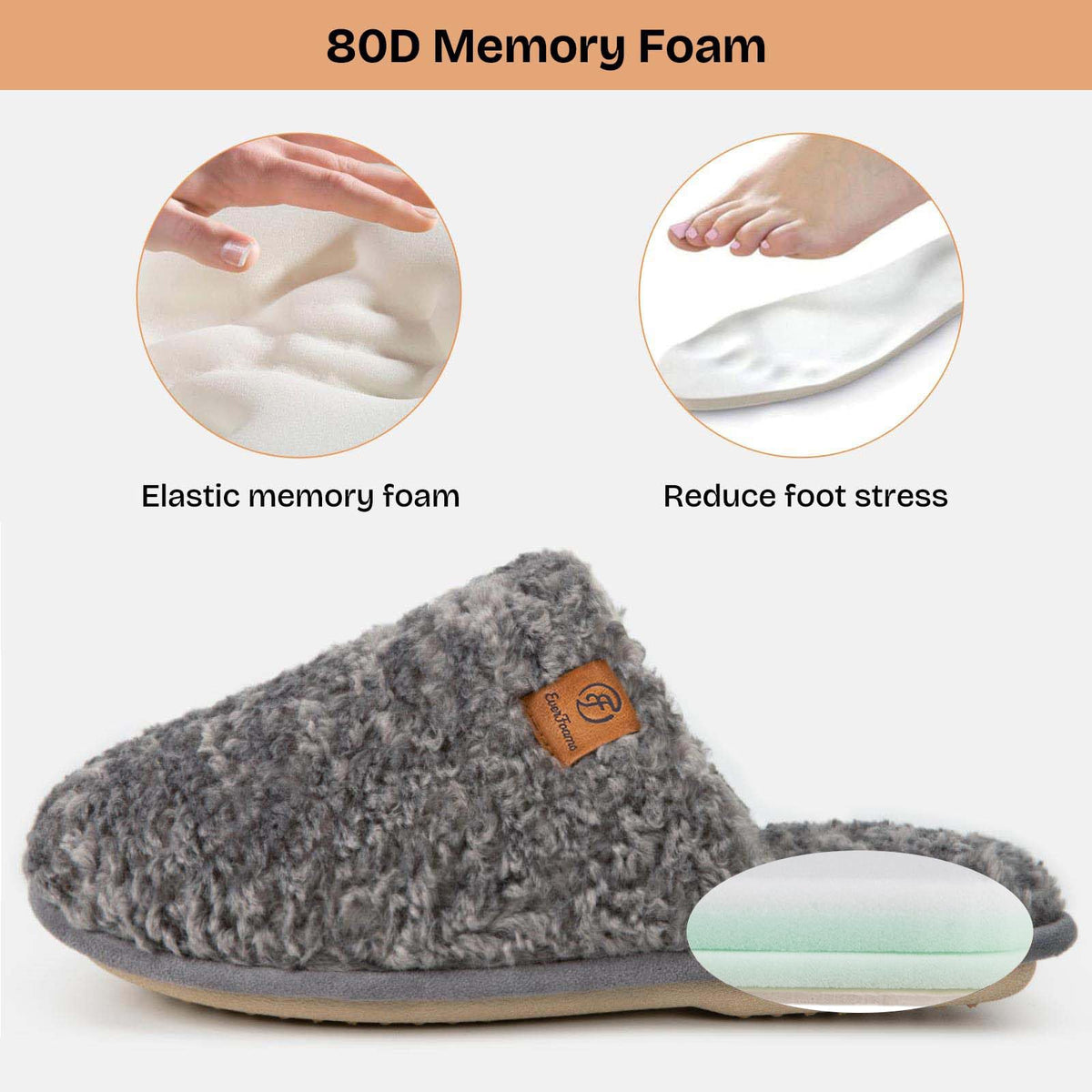 EverFoams Women's Fuzzy Slippers Cosy Memory Foam Indoor Warm House Shoes