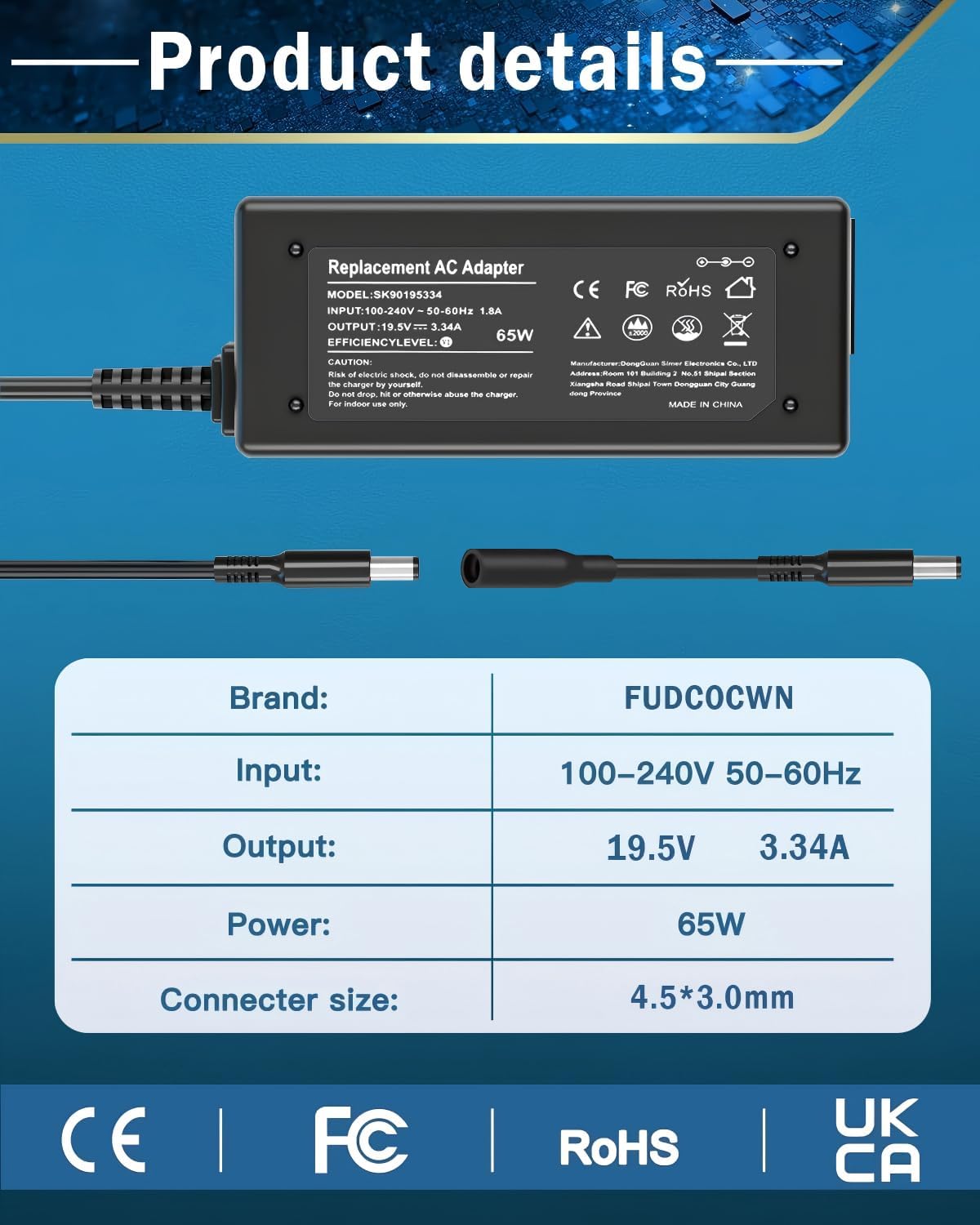65W 45W Laptop Charger Compatible with Dell inspiron 11 13 14 15 17 3000 5000 7000 Series laptops Round Connects Chargers（ 4.5mm*3.0mm and 7.4 * 5.0mm）