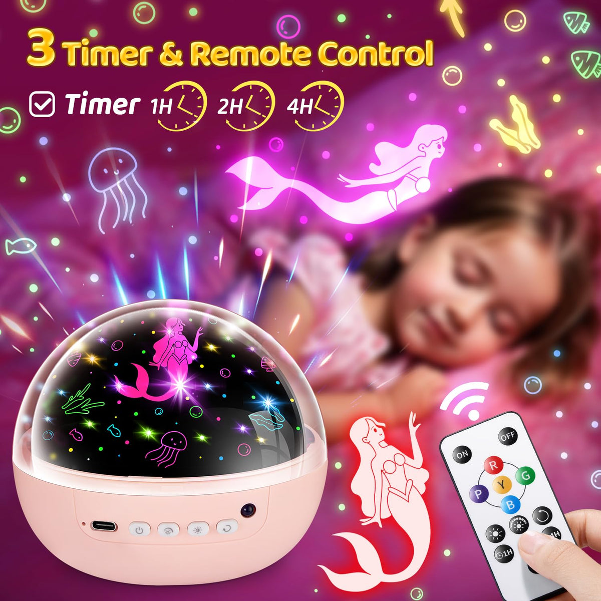 Night Light Projector 93 Lighting Mode,Baby Toys Gift Dimmable+Timer+Remote