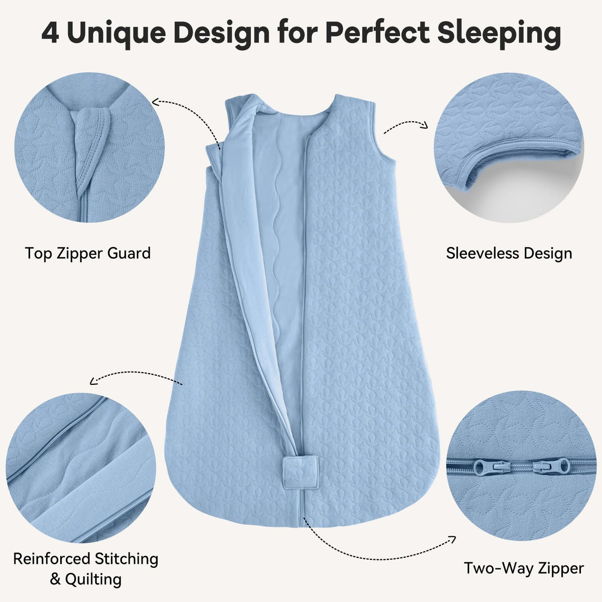 Unnivoll Baby Sleeping Bag 2.5 Tog 0-6 Months 100% Cotton Winter Sleeping Bag Baby 2-Way Zipper Quilted Sleep Sack for Newbron Infant Warm Soft Apricot