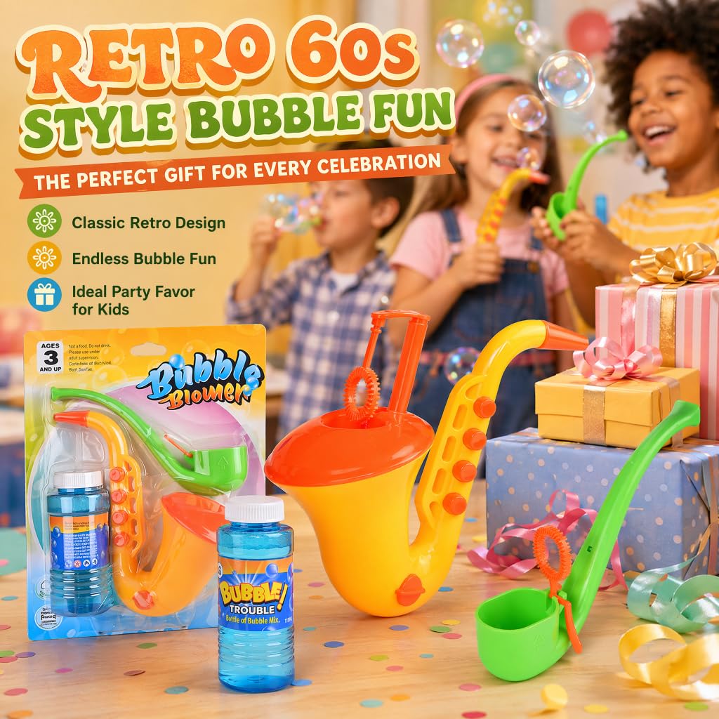 2Pcs Bubble Machine Toys Set, Saxophone Bubble Gun & Pipe Shaped Bubble Blower with Bubble Solution, Kids Outdoor Bubble Toys for Summer Party, Backyard Fun, Birthday Gifts, Reusable Bubble Makers