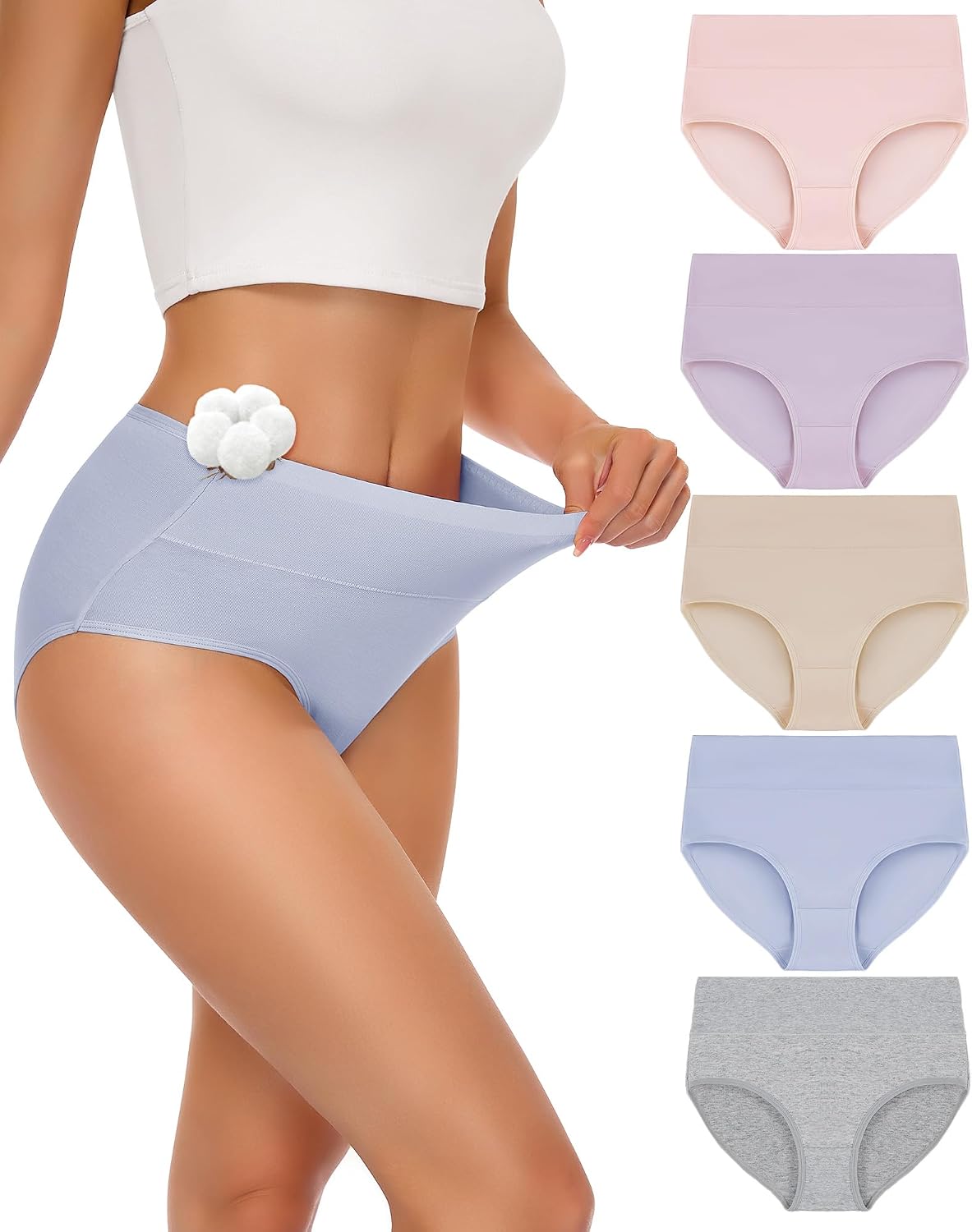 SIMIYA Cotton Underwear Women, High Waisted Knickers for Women Multipack