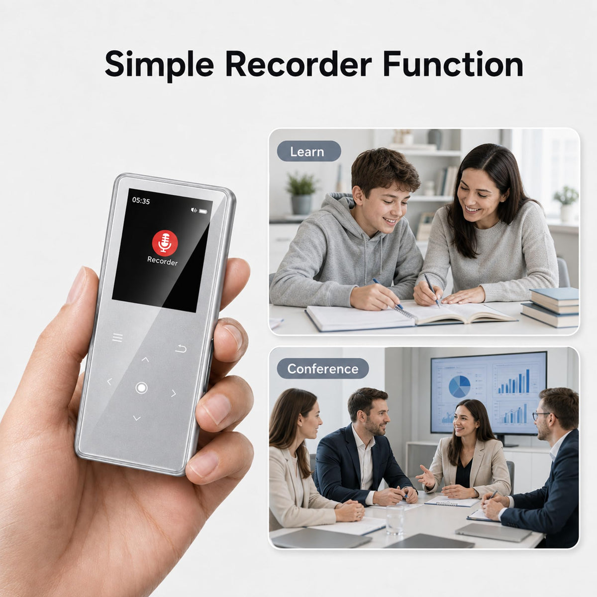 64GB MP3 Player with Bluetooth 5.2, AiMoonsa Music Player with Built-in HD Speaker, FM Radio, Voice Recorder, HiFi Sound, E-Book Function, Earphones Included