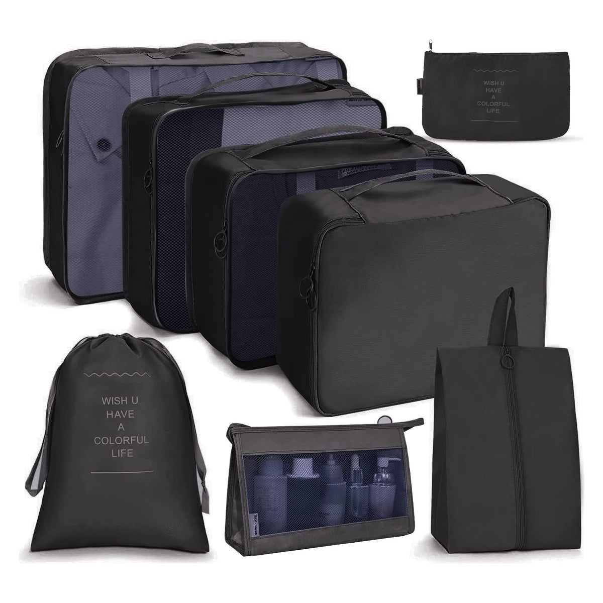 OSDUE Packing Cubes for Suitcase, 8PCS Thickening Travel Organiser Packing Bags Lightweight Travel Accessories Organizers Essentials Clothes Shoes Cosmetics Toiletries Storage Bags
