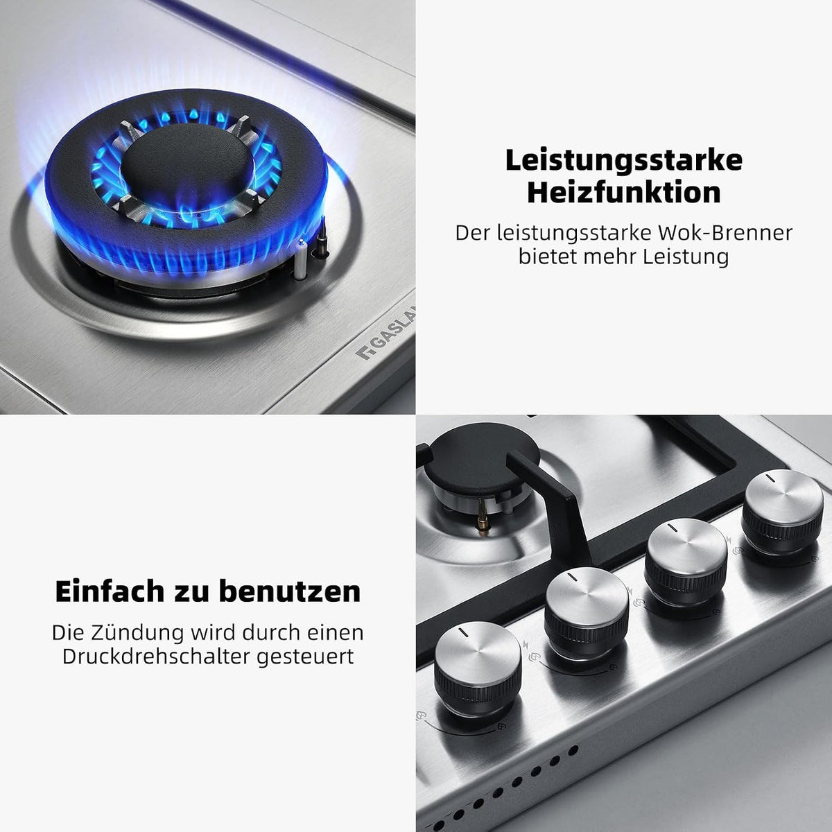 GASLAND GH60SF 60cm Built-in Gas Hob, 4 Burners Stainless Steel Gas Cooktop with Flame Failure Protection, NG/LPG Convertible, 8000W