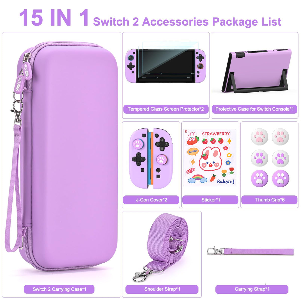 Younik Switch Accessories Bundle, 17 in 1 Switch Accessories Kit for Girls Include Switch Carrying Case with 9 Game Card Slots, Adjustable Stand, Protective Case for Switch Console & J-Con (Blue)