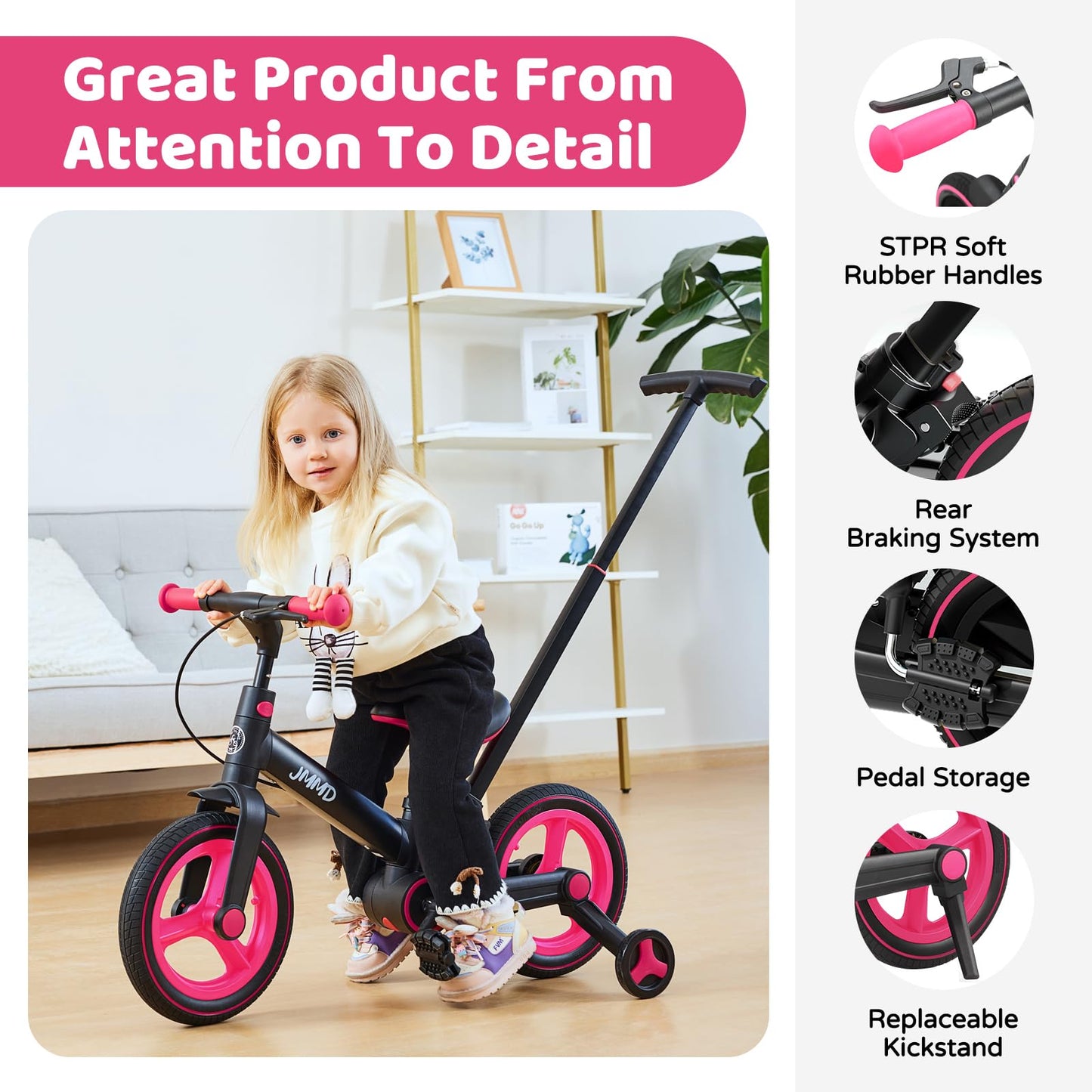 JMMD 6-in-1 Convertible Toddler Balance Bike to Pedal Bike — Ages 18 Months to 5 Years