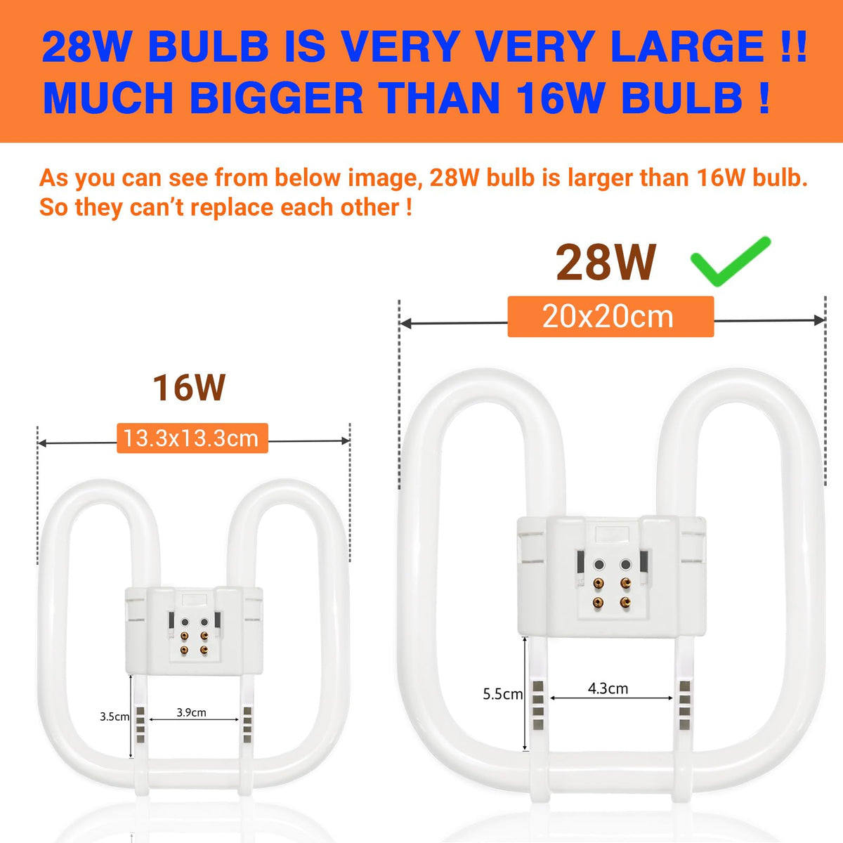 Akynite 16W 2D Square 2-Pin GR8 Cap Daylight White 6500k Compact Fluorescent Lamp, AC 230V, CFL 2 Pin Light Bulb, not dimmable, GR8 DD Flat Butterfly Bulb for Flush Ceiling Light, 1 Pack