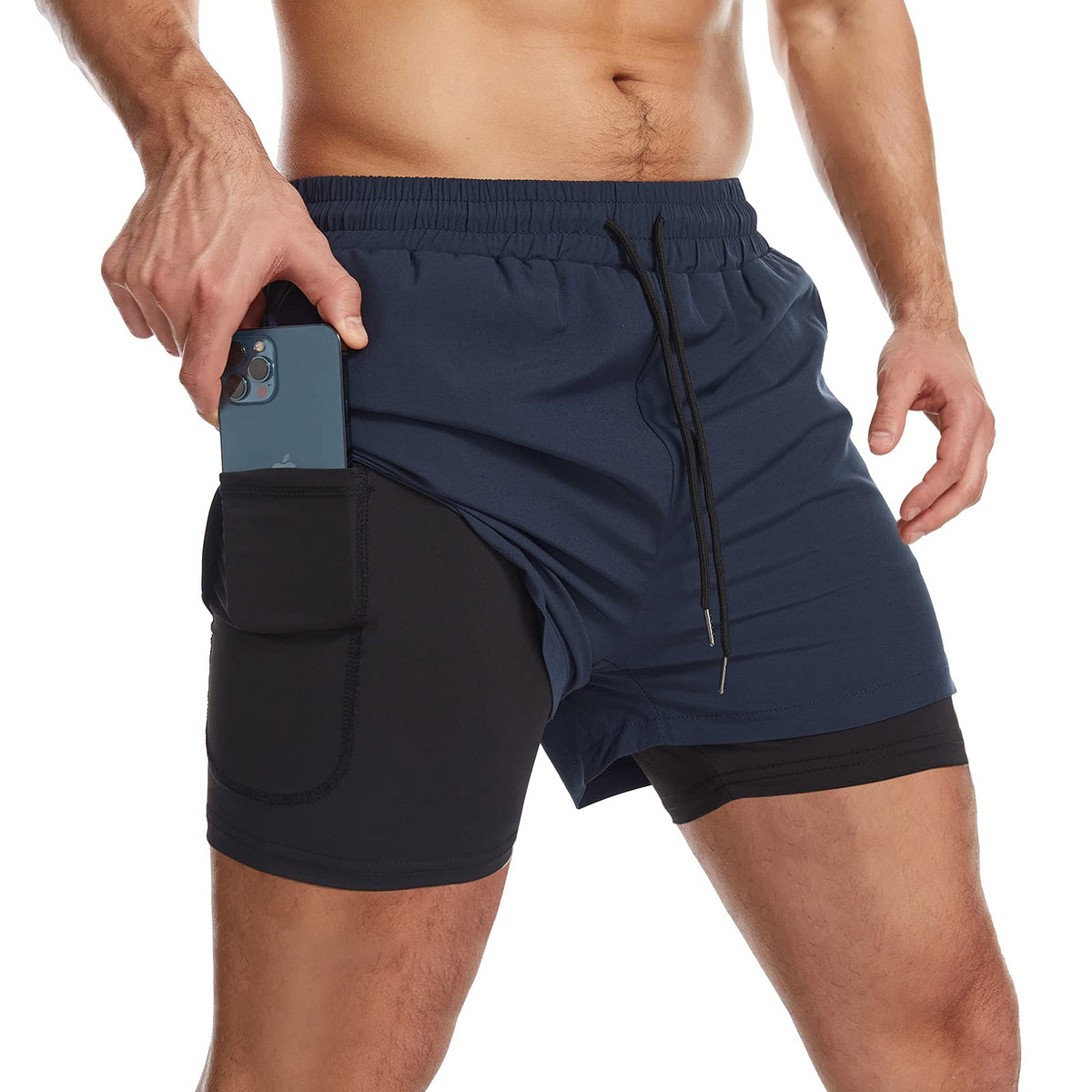 Mens Running Shorts Men's Gym Sports Short 2 in 1 with Phone Pocket Lightweight Quick Drying