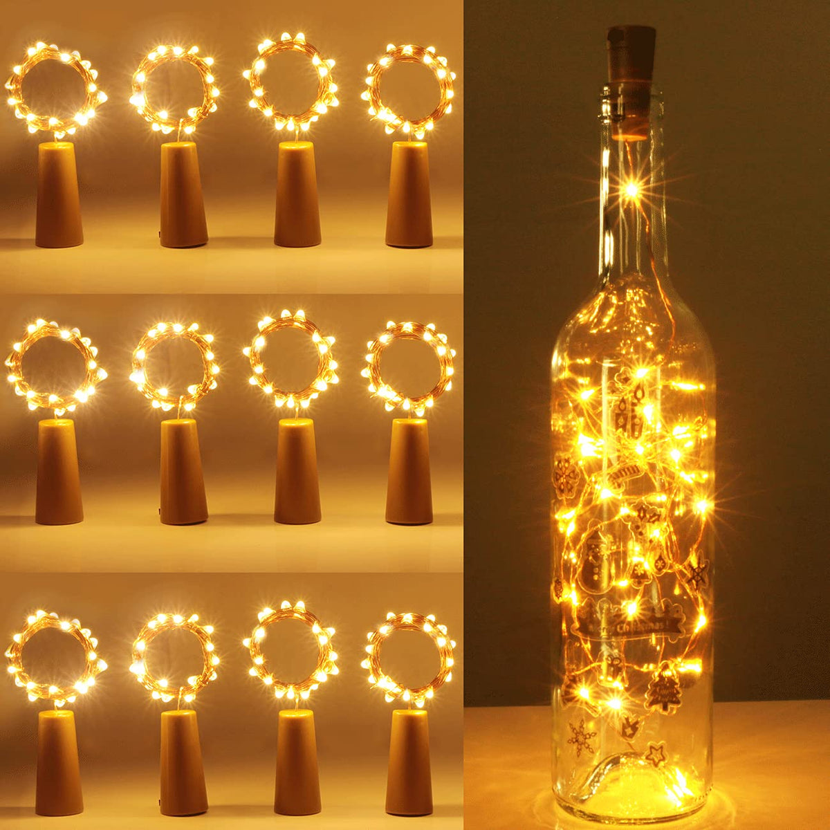 Kolpop 6 Pack Bottle Lights Battery Operated, Warm White Bottles Top Light